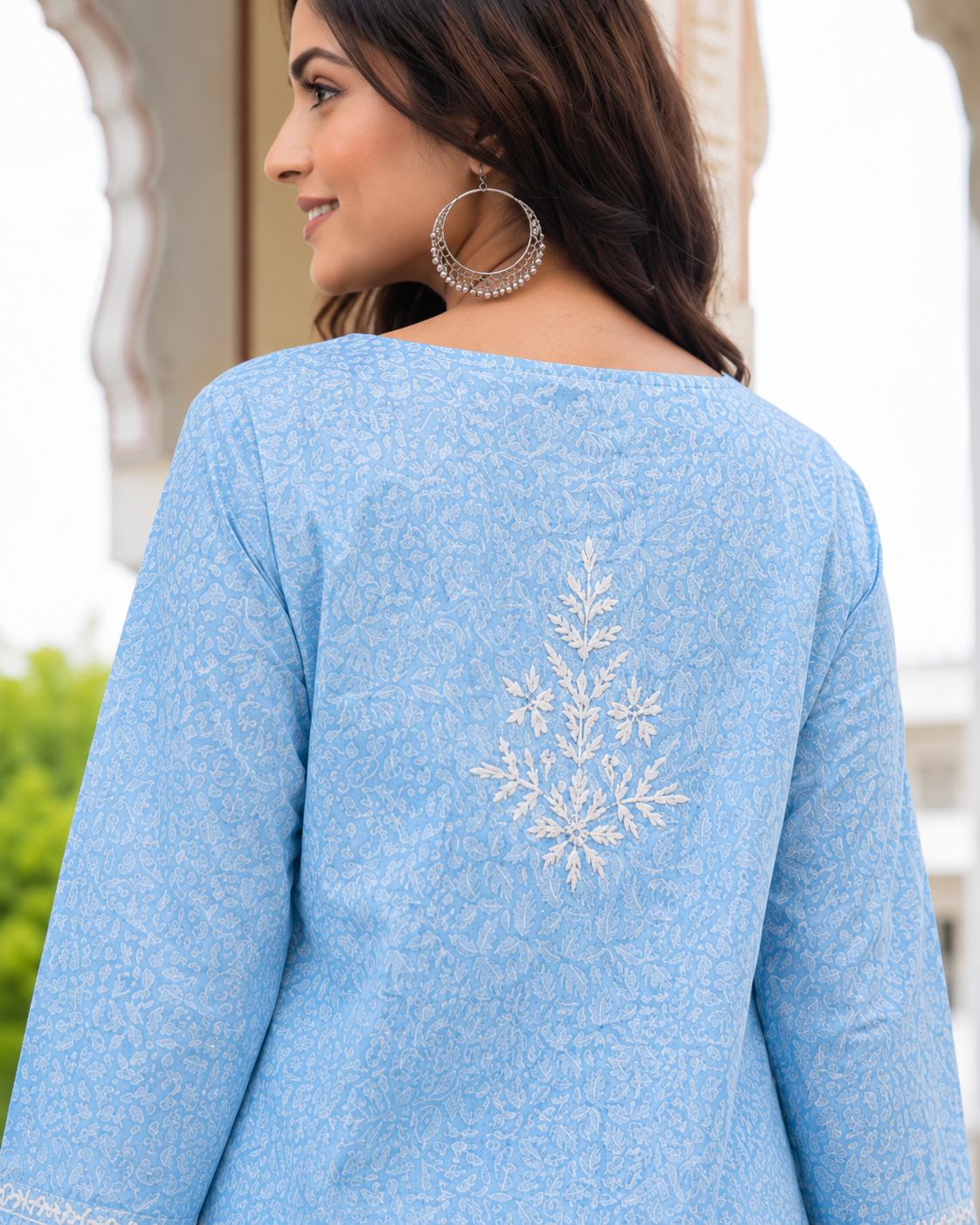 Brasso Chikankari Short Kurta - Sky Blue Adab e Libas