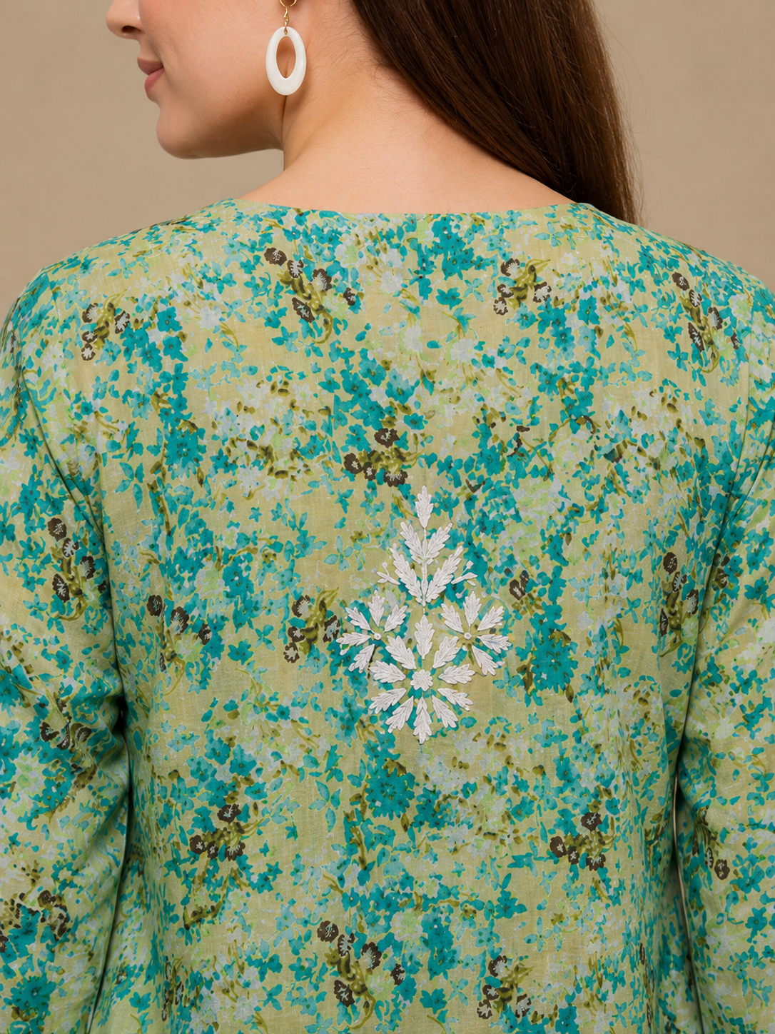 Mint Green Floral Mal Printed Cotton Short Kurta Adab e Libas