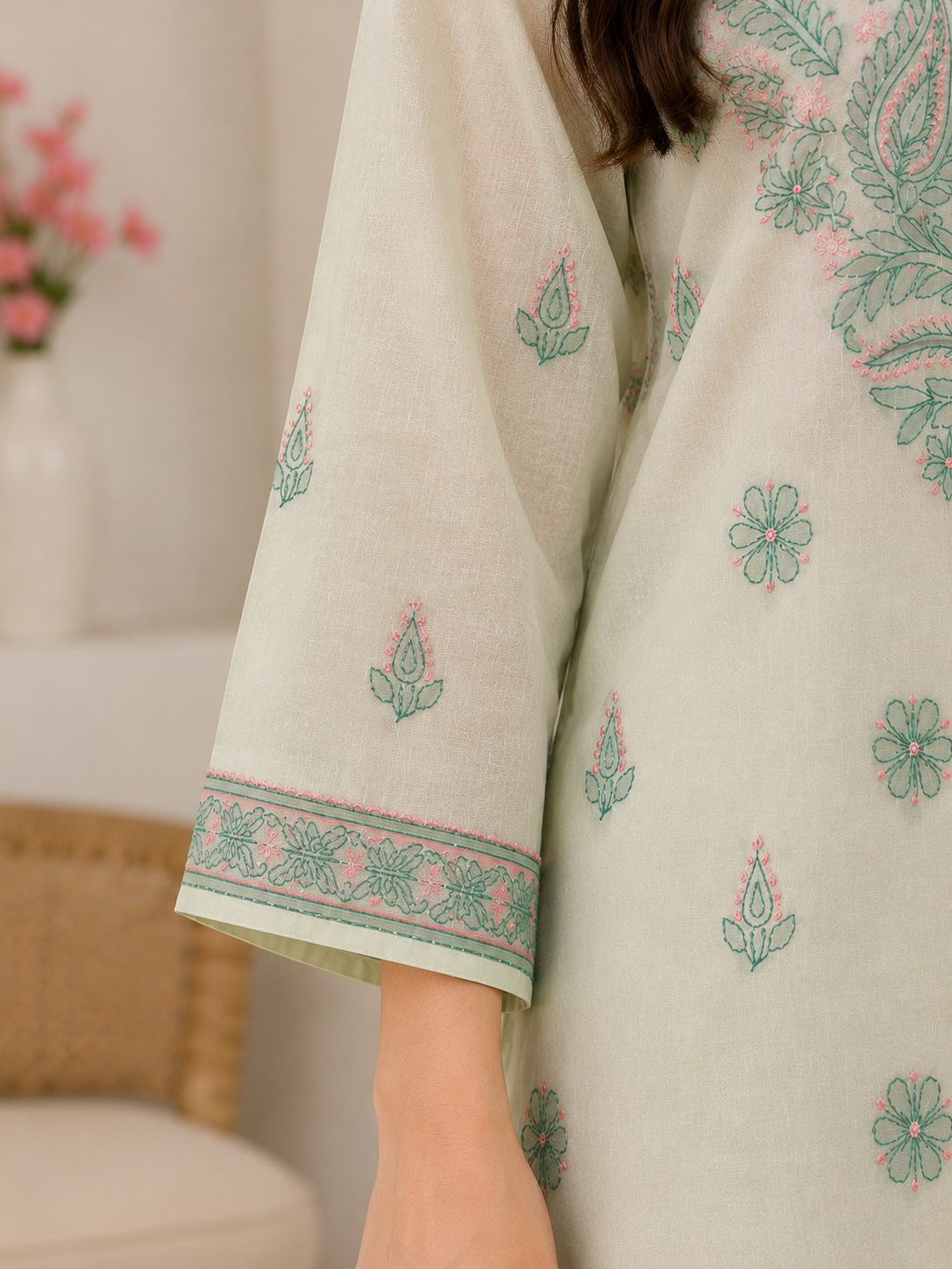 Cotton Chikankari Long Kurti – Multi Color