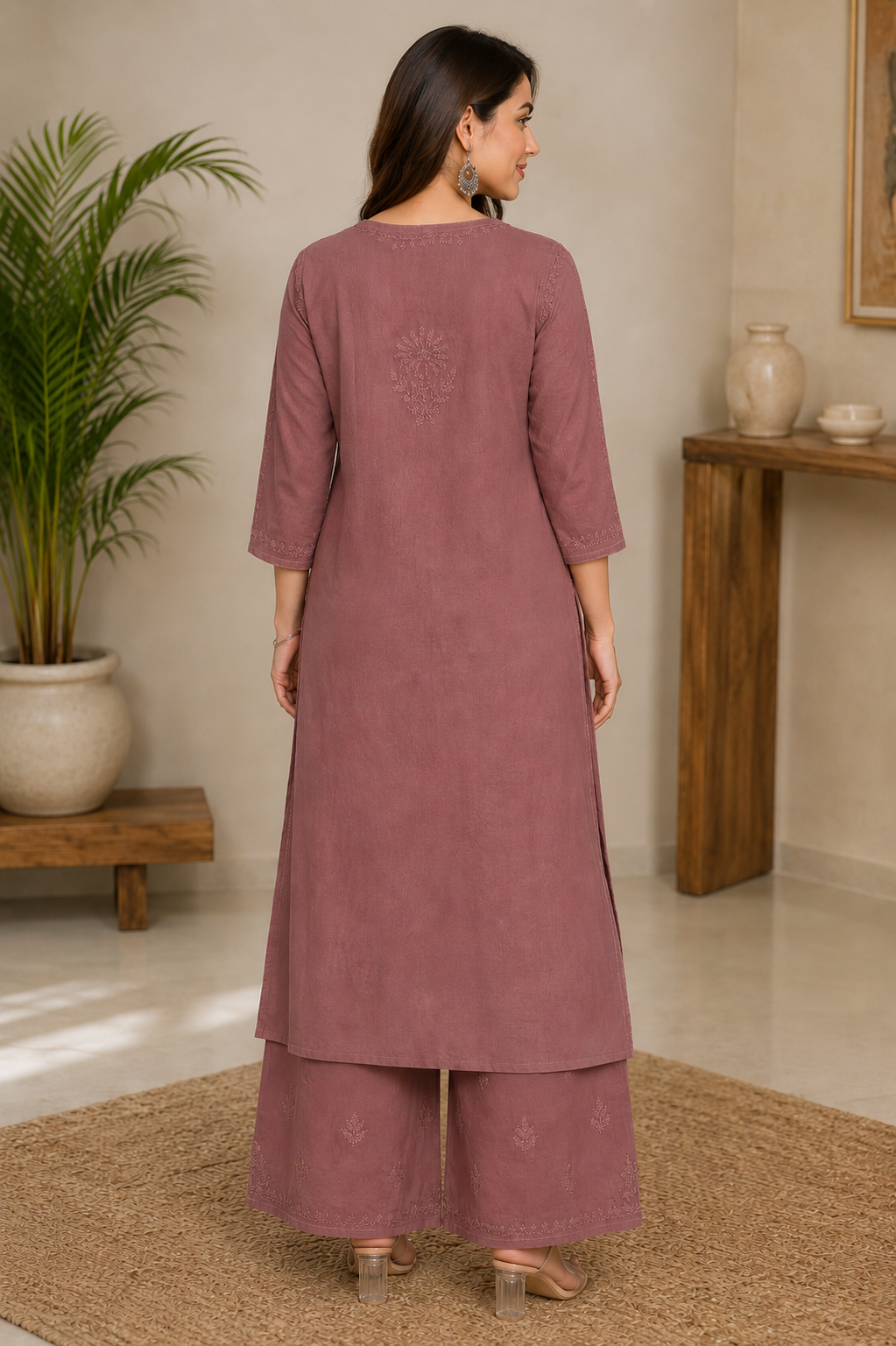 Rayon Chikankari Kurti – Beige
