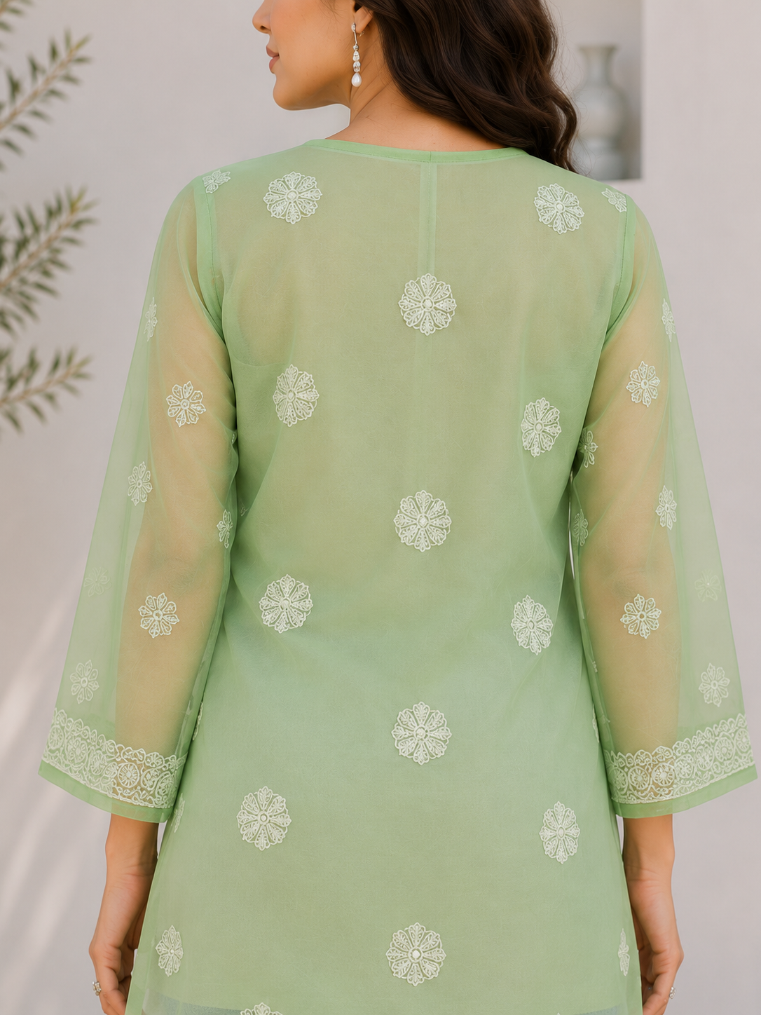 Georgette Chikankari Kurti – Green