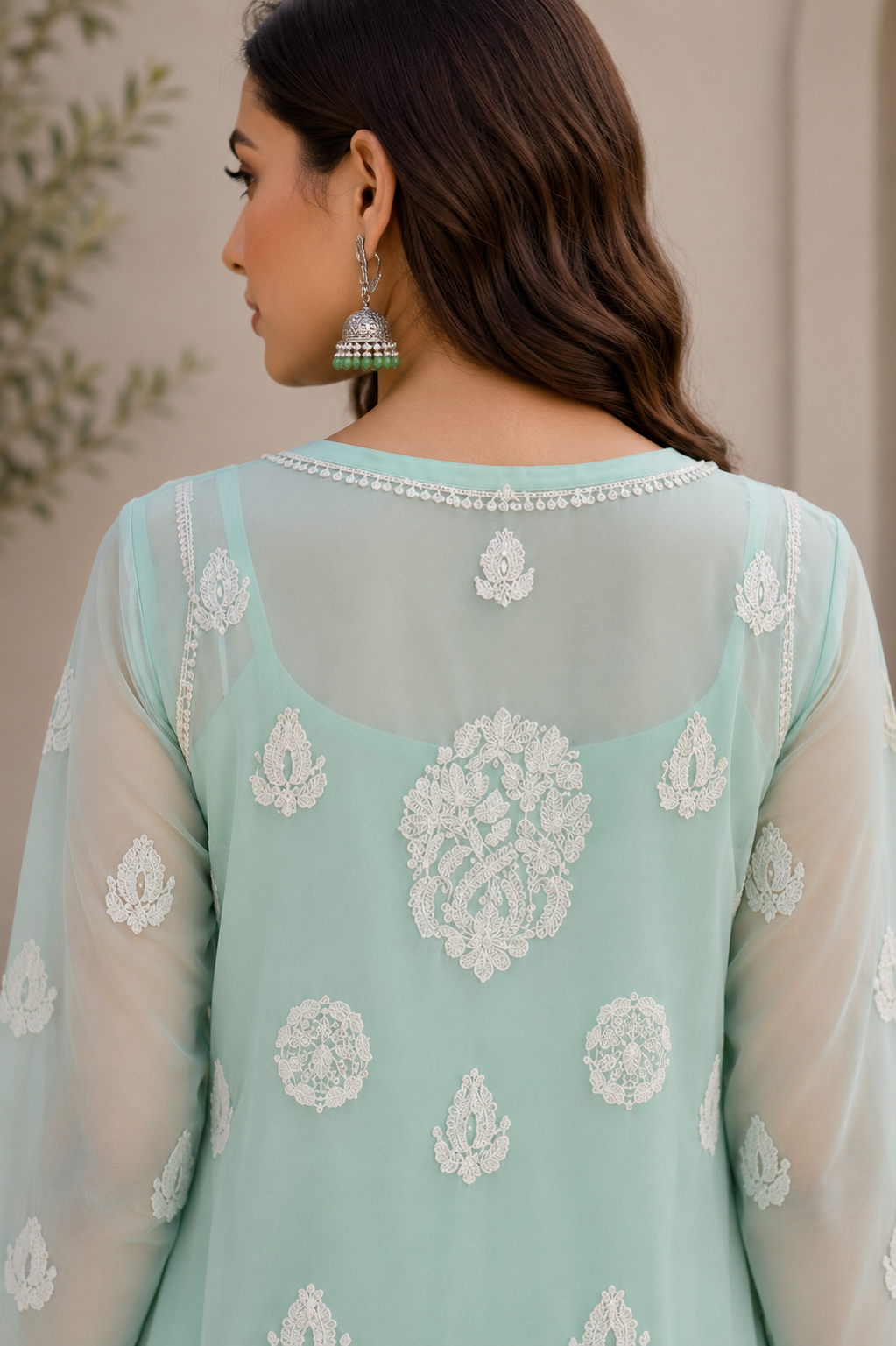 Georgette Chikankari Kurti – Light Green