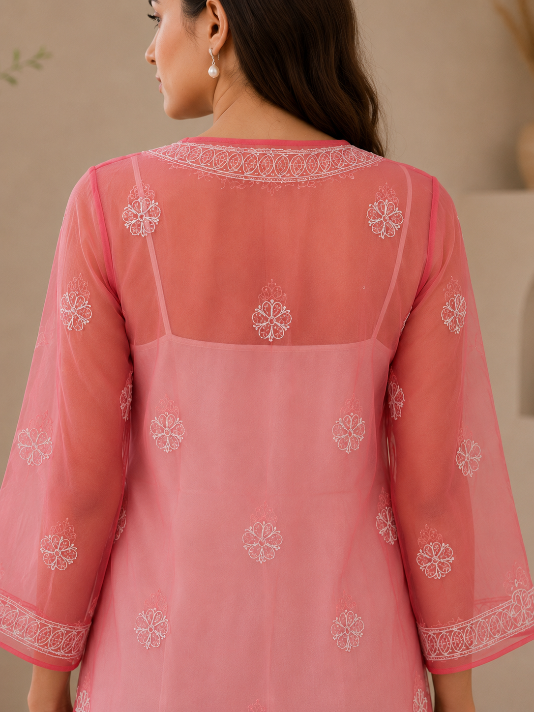Georgette Chikankari Kurti – Pink