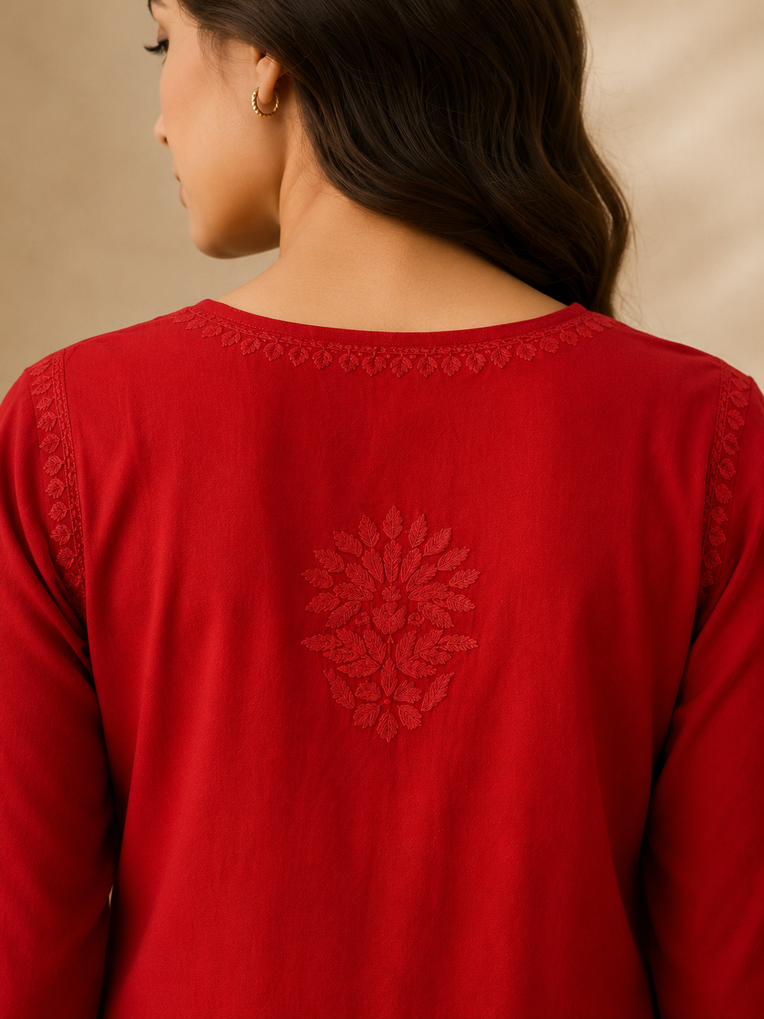 Rayon Chikankari Kurti – Red
