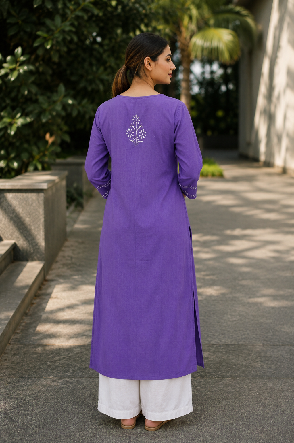 Purple Chikankari Cotton Long Kurta Adab e Libas