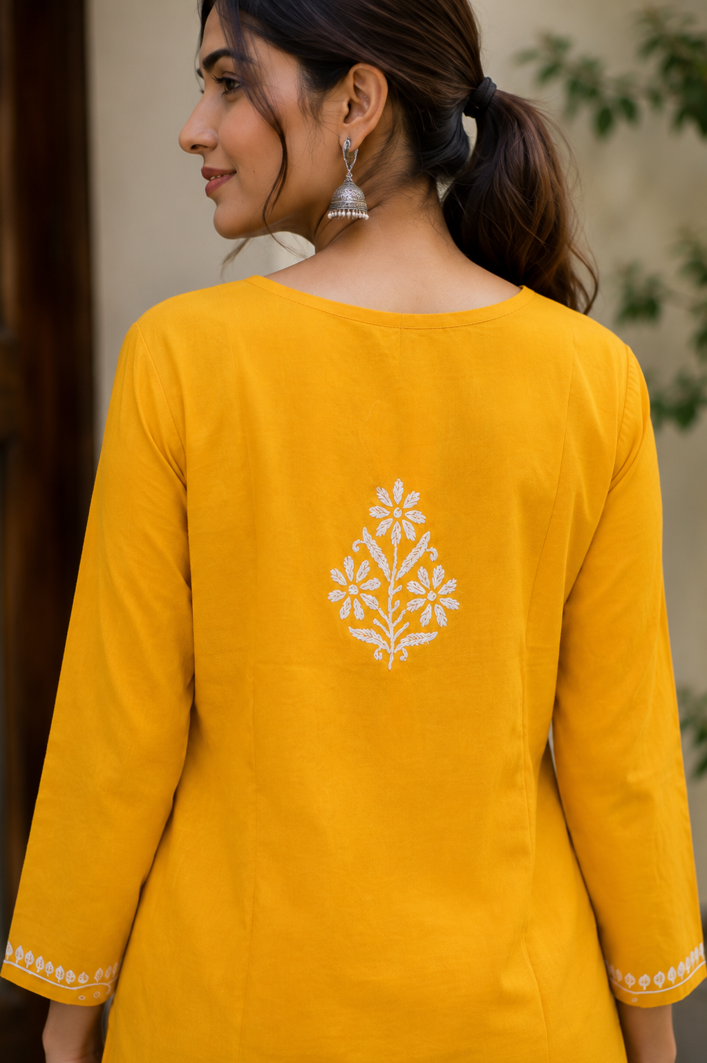 Mustard Chikankari Cotton Long Kurta Adab e Libas