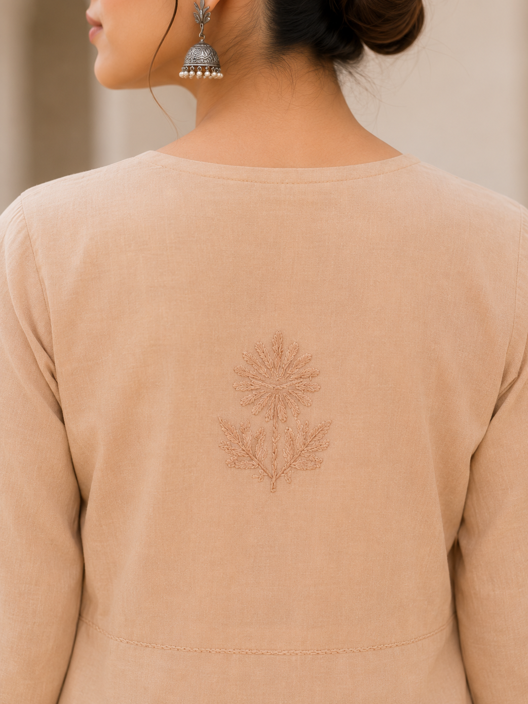 Peach Chikankari Muslin Short Kurta Adab e Libas