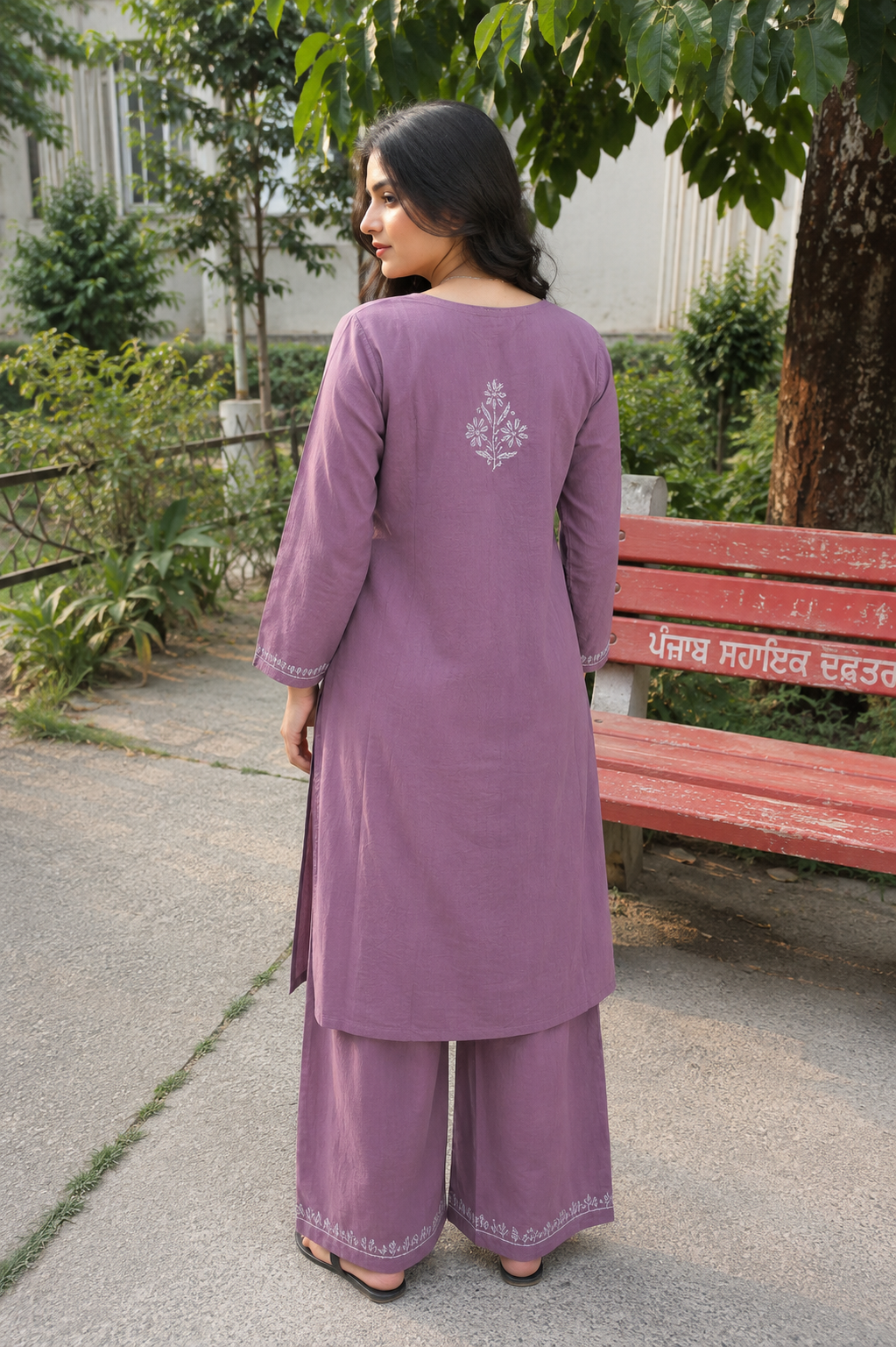 Mauve Chikankari Cotton Long Kurta Adab e Libas