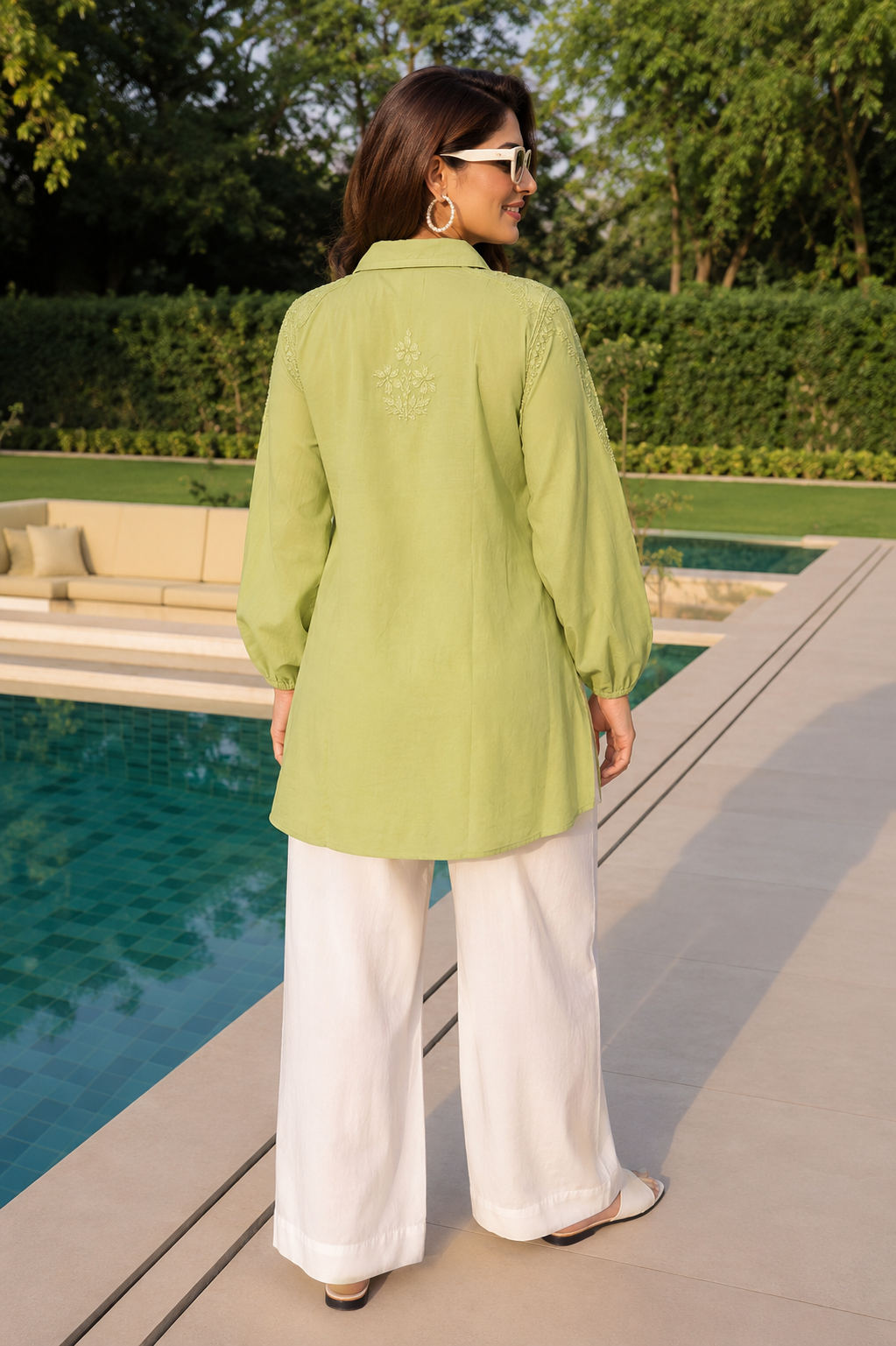 Lime Green Embroidered Modal Shirt Adab e Libas
