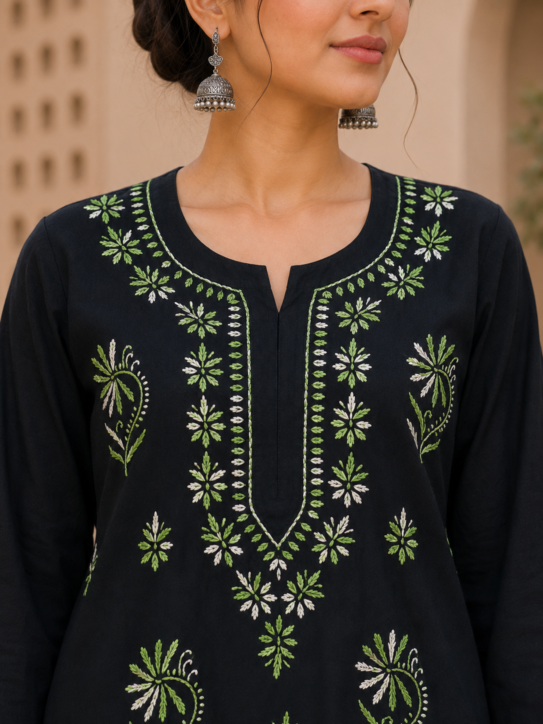 Rayon Chikankari Long Kurta - Green Adab e Libas