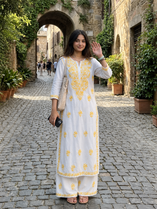 REYON Chikankari Kurta Set - YELLOW Adab e Libas