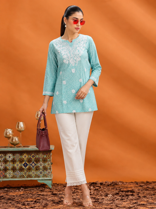 Brasso Chikankari Short Kurta - Mint Green Adab e Libas