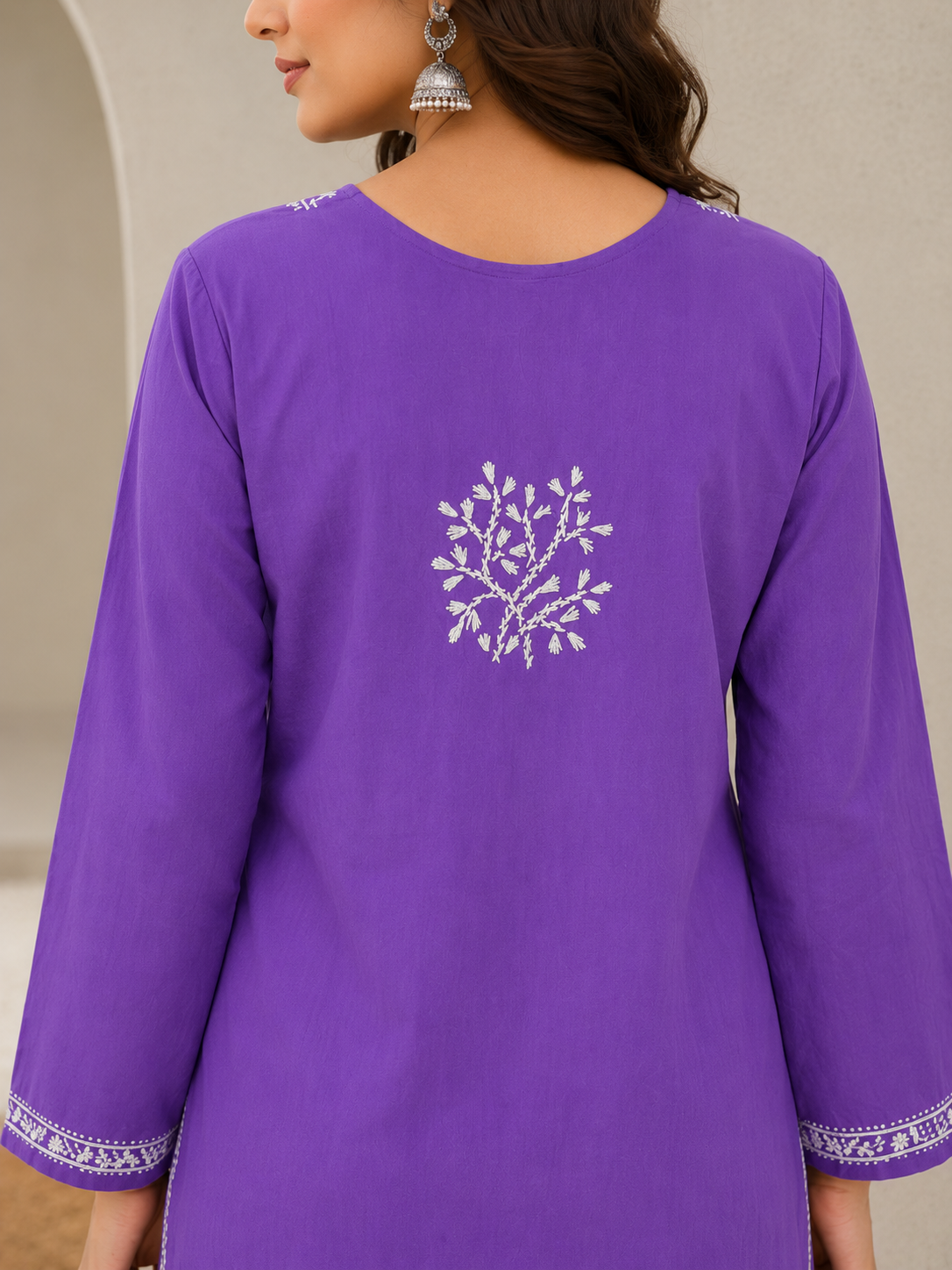 Cotton Heavy Boota Chikankari Long Kurta – Purple Adab e Libas