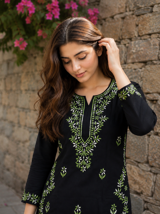 Cotton Chikankari Kurta Set – Green Adab e Libas