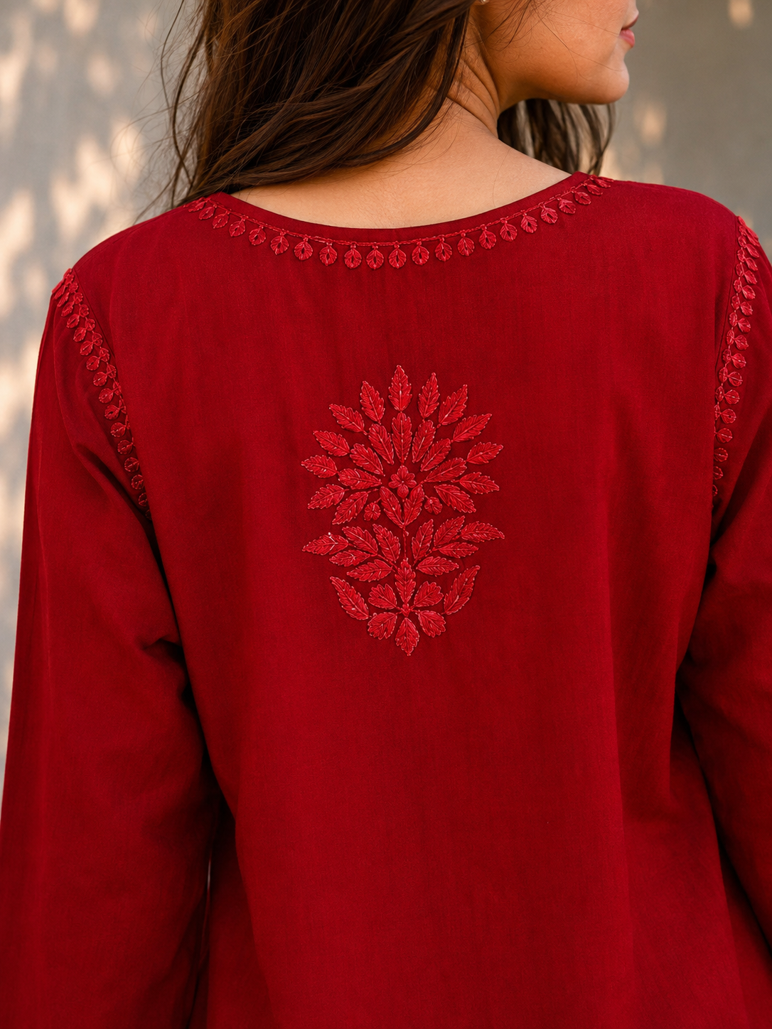 COTTON CHIKANKARI KURTA - RED Adab e Libas