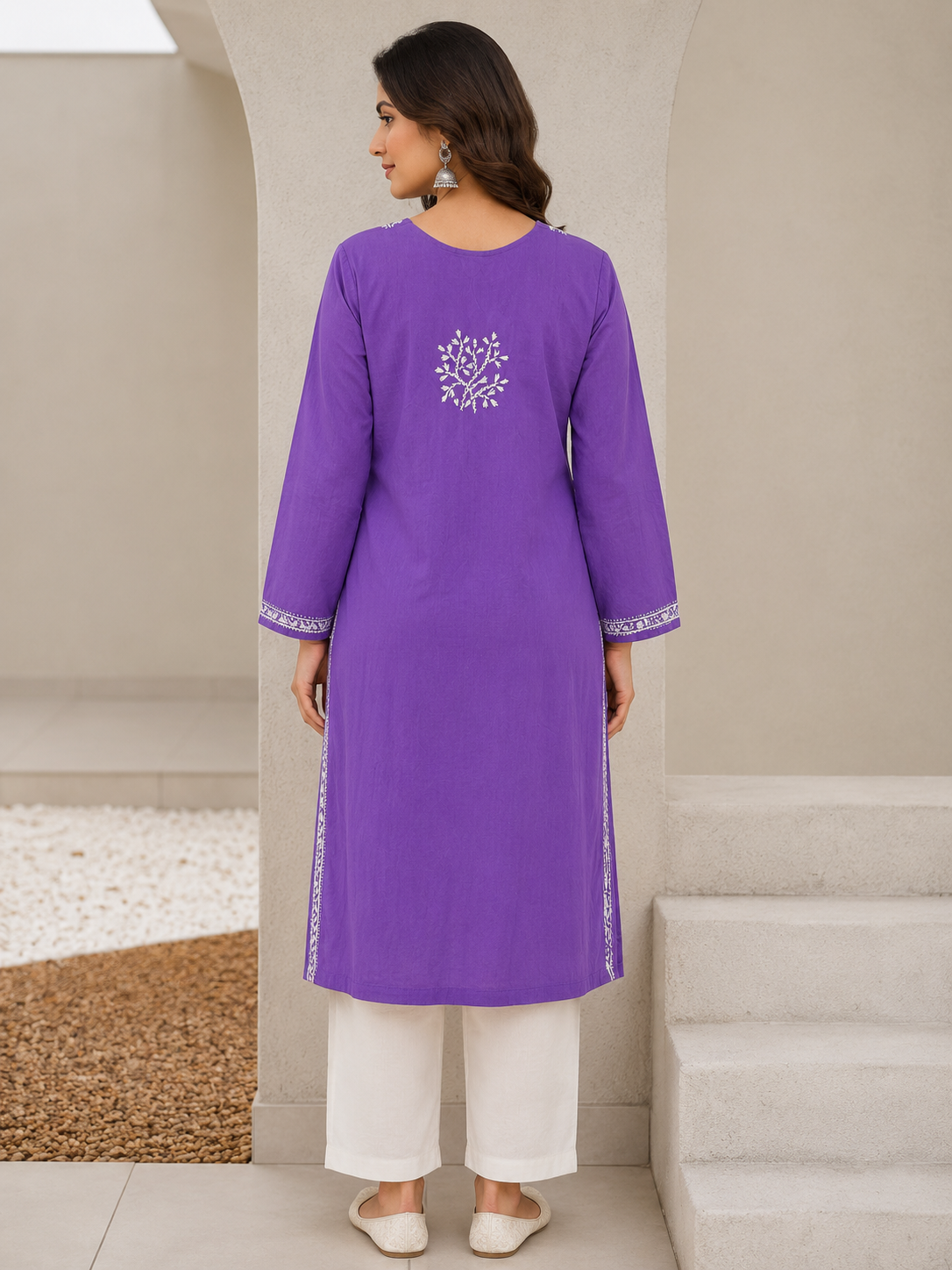 Cotton Heavy Boota Chikankari Long Kurta – Purple Adab e Libas