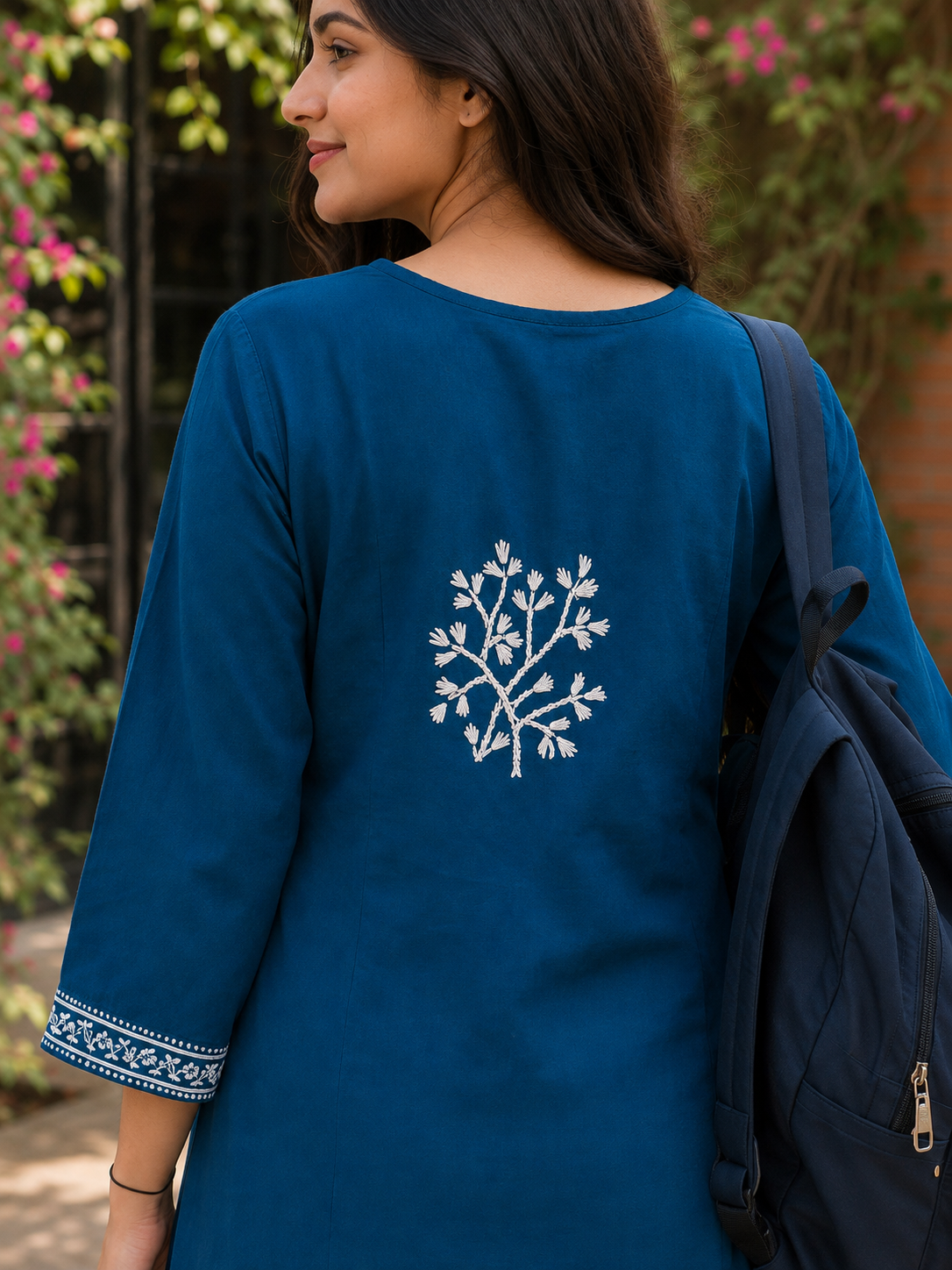 Cotton Heavy Boota Chikankari Long Kurta – Teal Blue Adab e Libas