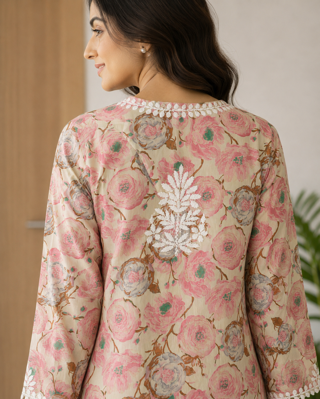BLUSH PRINTED CHIKANKARI REYON KURTA SET Adab e Libas