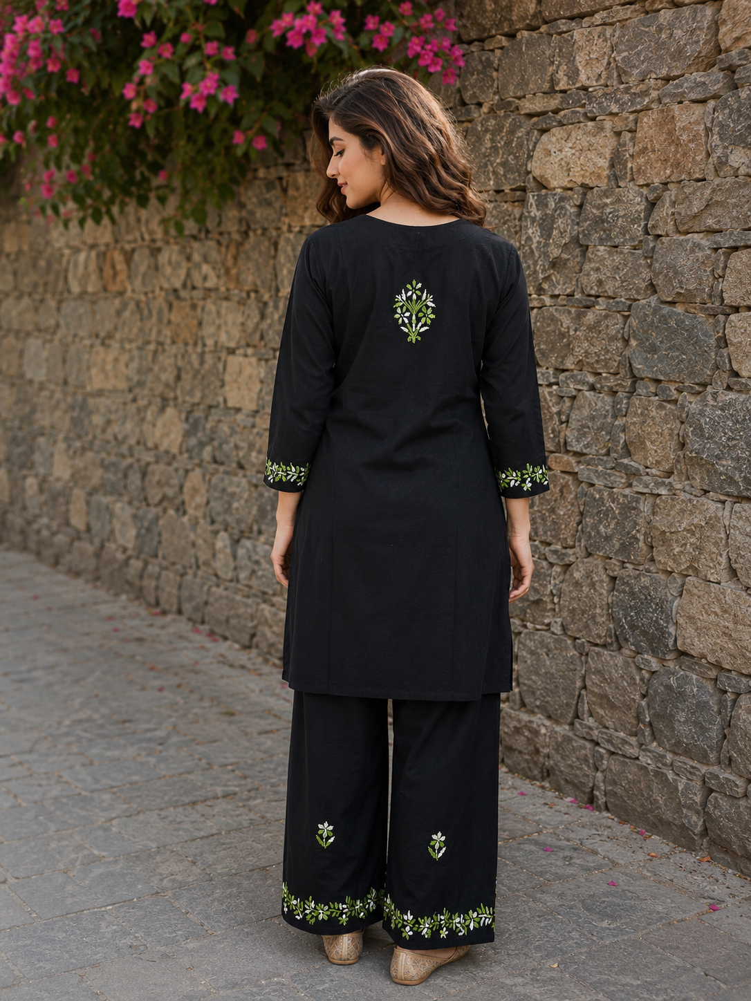 Cotton Chikankari Kurta Set – Green Adab e Libas