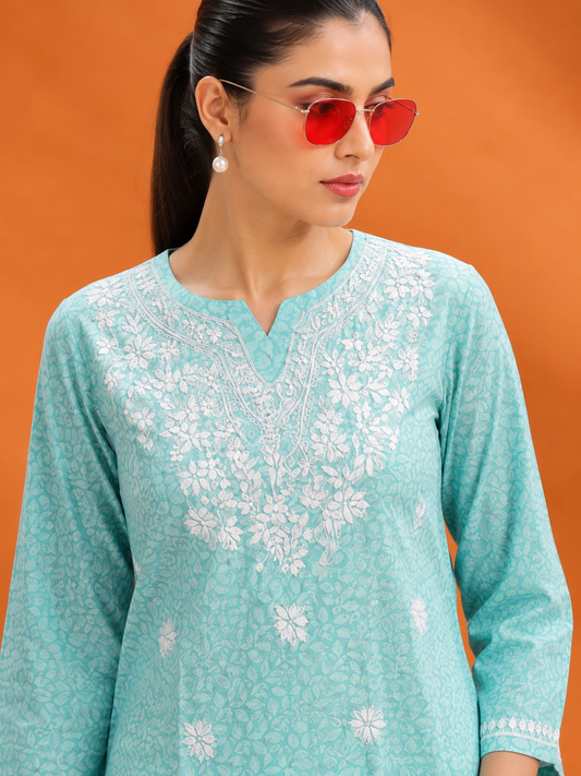 Brasso Chikankari Short Kurta - Mint Green Adab e Libas