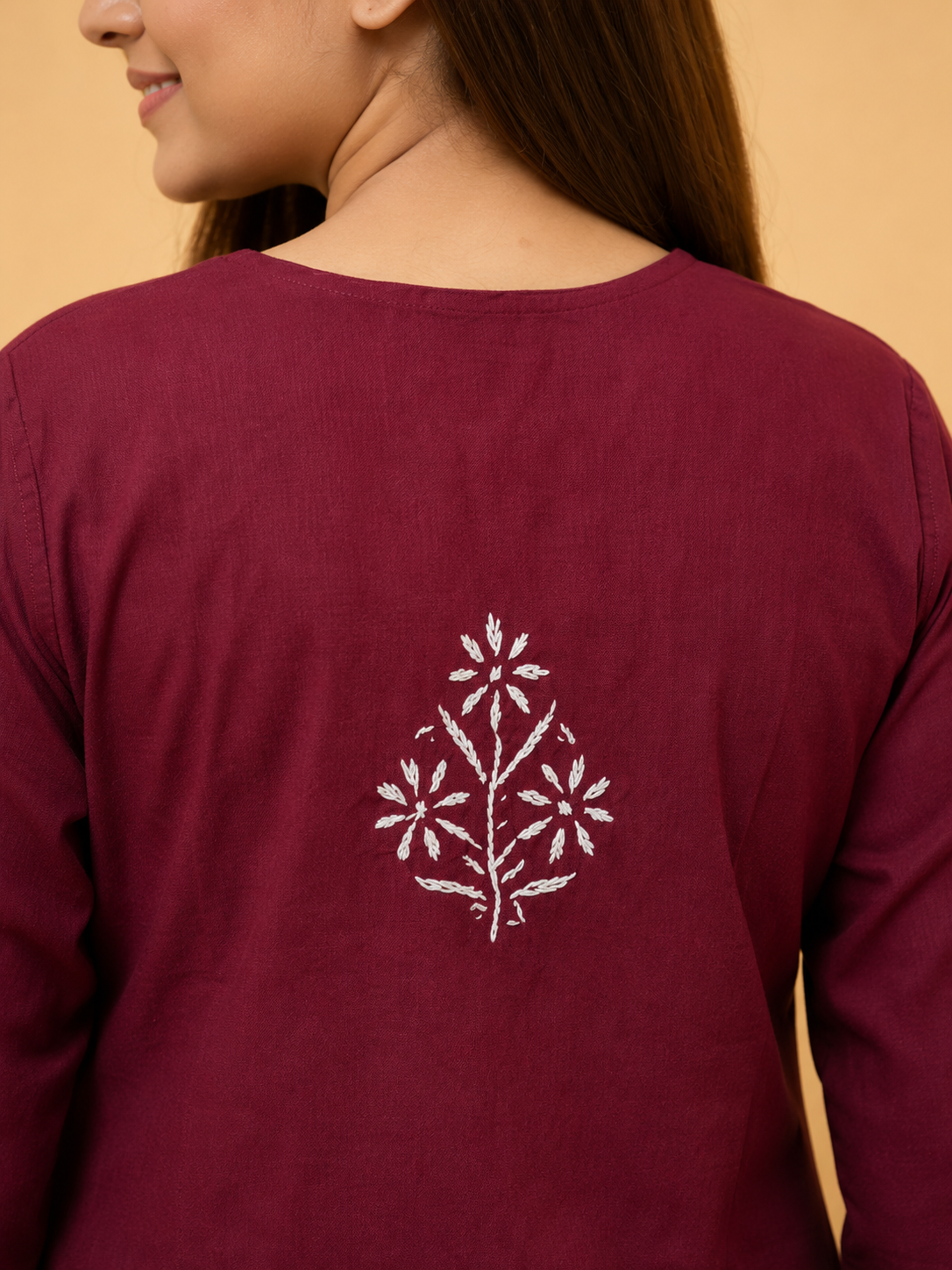 Maroon Chikankari Cotton Long Kurta Adab e Libas
