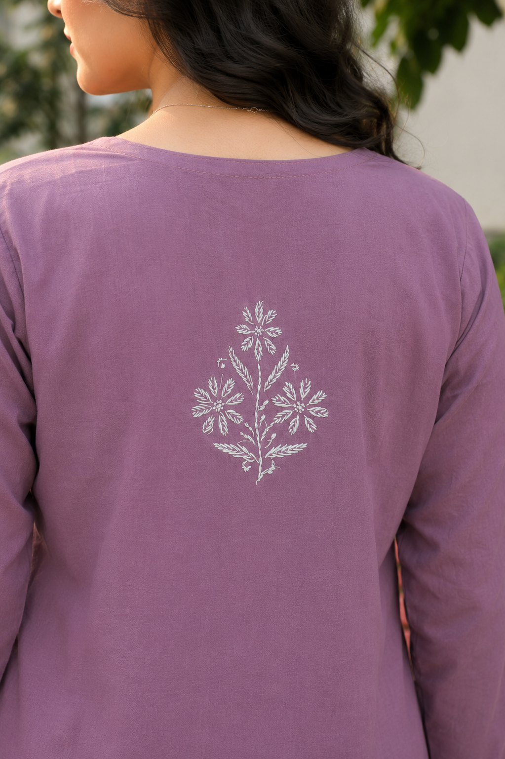 Mauve Chikankari Cotton Long Kurta Adab e Libas
