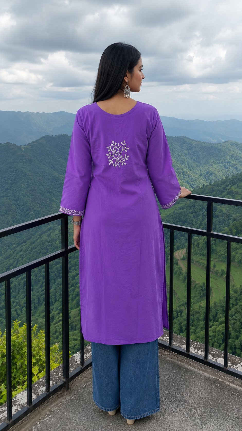 Cotton Heavy Boota Chikankari Long Kurta – Purple Adab e Libas