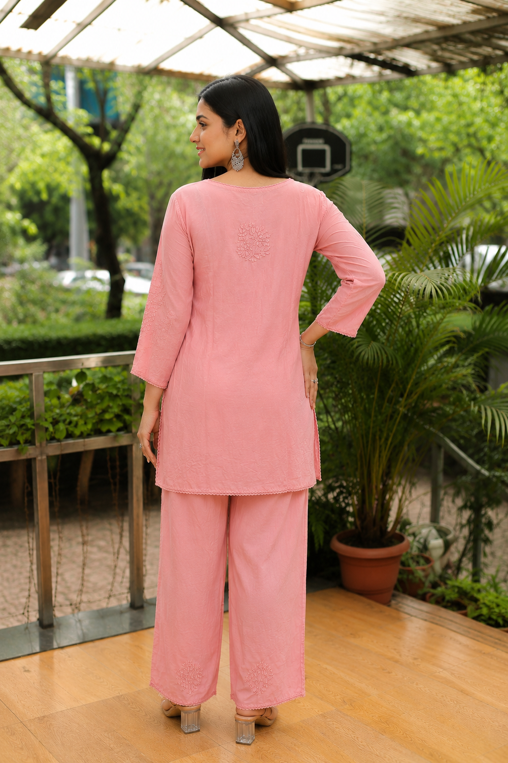 Blush Pink Chikankari Muslin Co-ord Set Adab e Libas