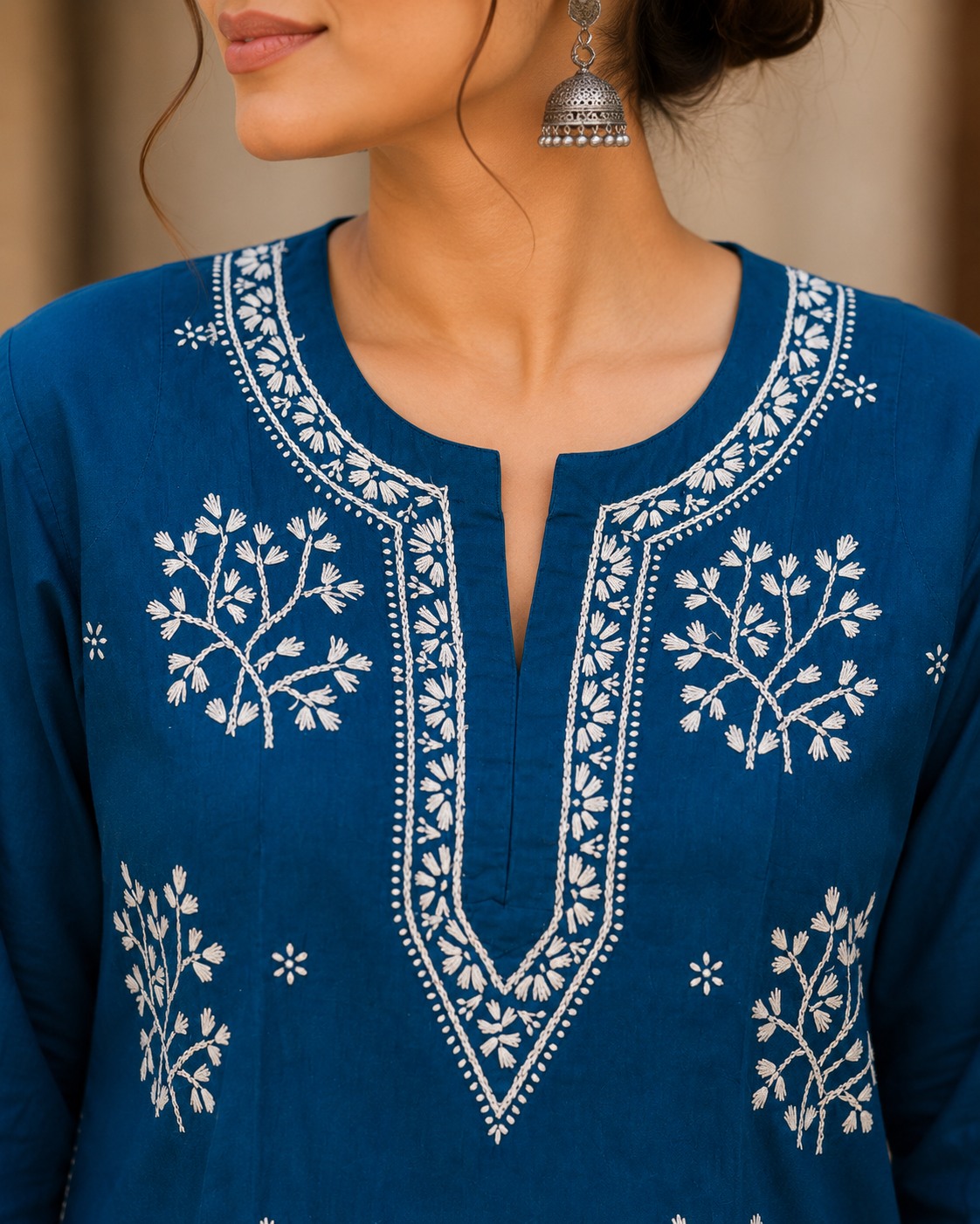 Cotton Heavy Boota Chikankari Long Kurta – Blue Adab e Libas