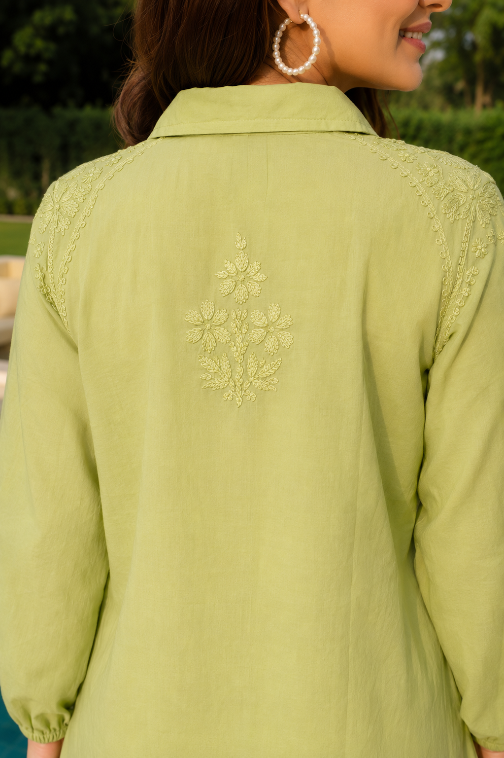 Lime Green Embroidered Modal Shirt Adab e Libas