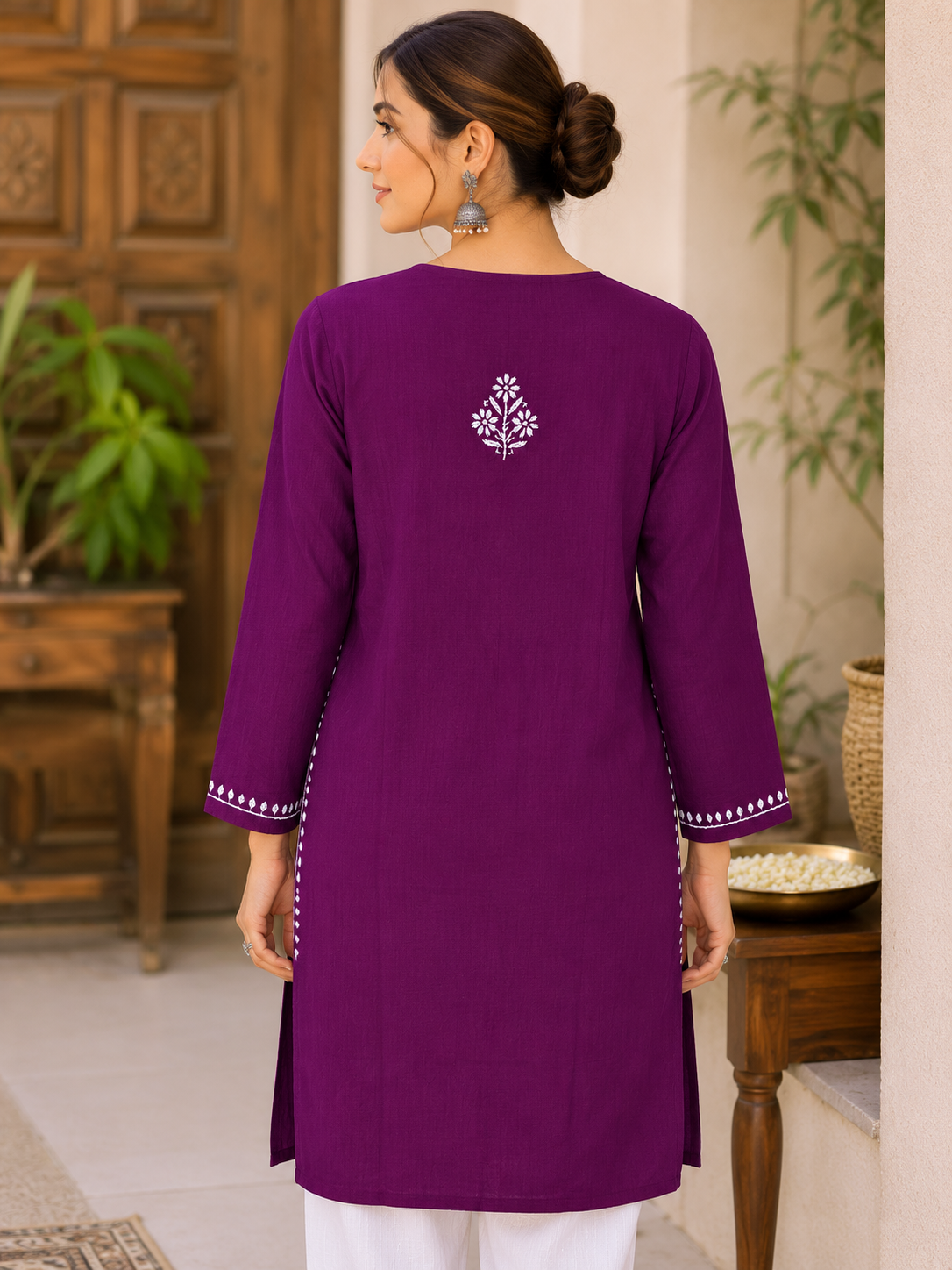 Wine Chikankari Cotton Long Kurta Adab e Libas