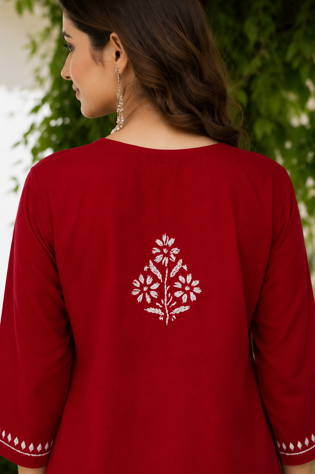 Red Chikankari Cotton Long Kurta Adab e Libas