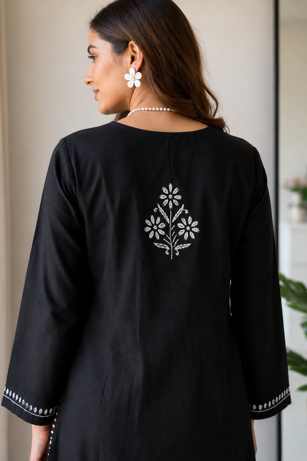 Black Chikankari Cotton Long Kurta Adab e Libas