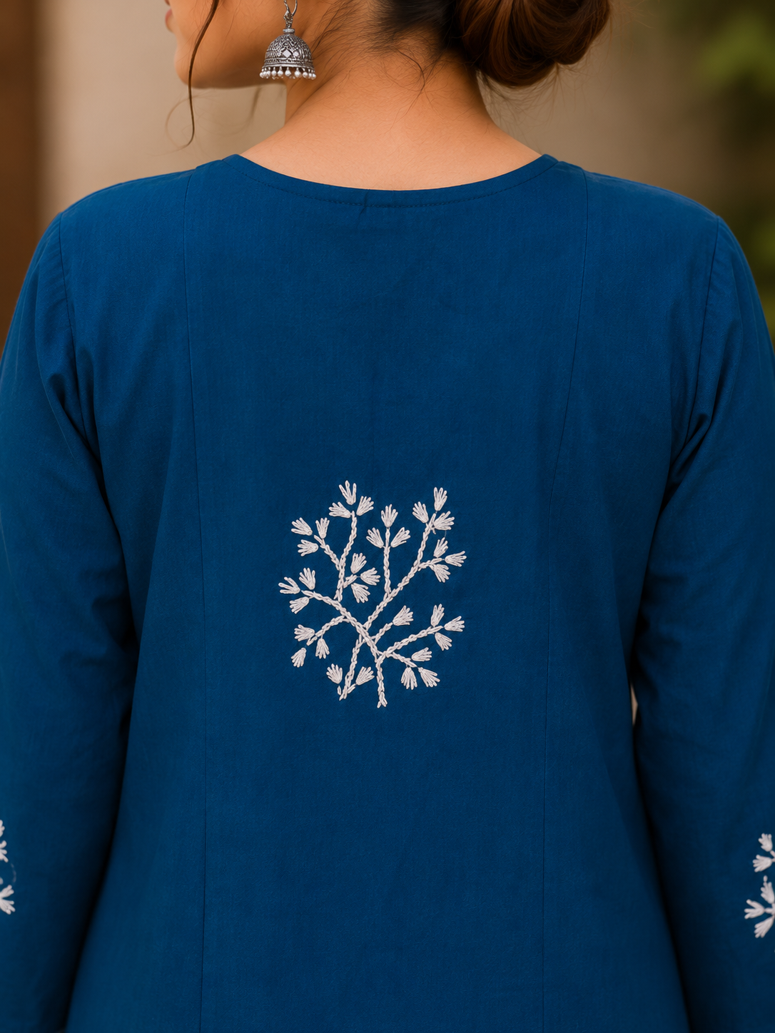 Cotton Heavy Boota Chikankari Long Kurta – Blue Adab e Libas