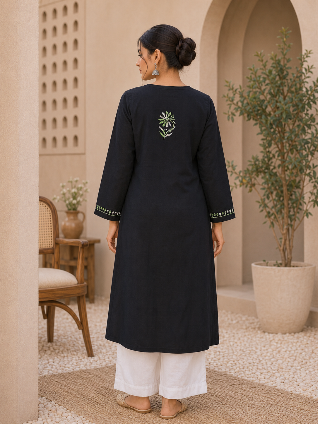 Rayon Chikankari Long Kurta - Green Adab e Libas