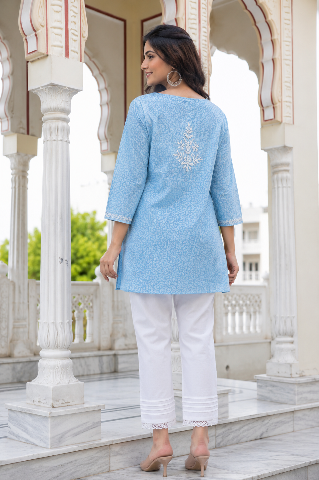 Brasso Chikankari Short Kurta - Sky Blue Adab e Libas
