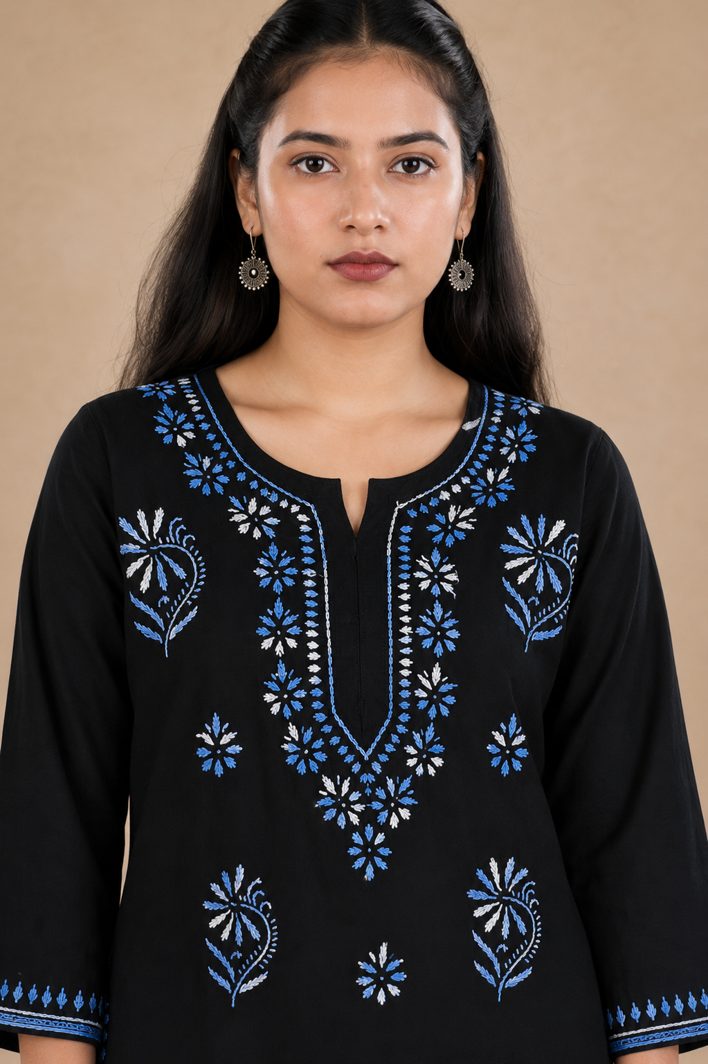Rayon Chikankari Long Kurta - Blue Adab e Libas