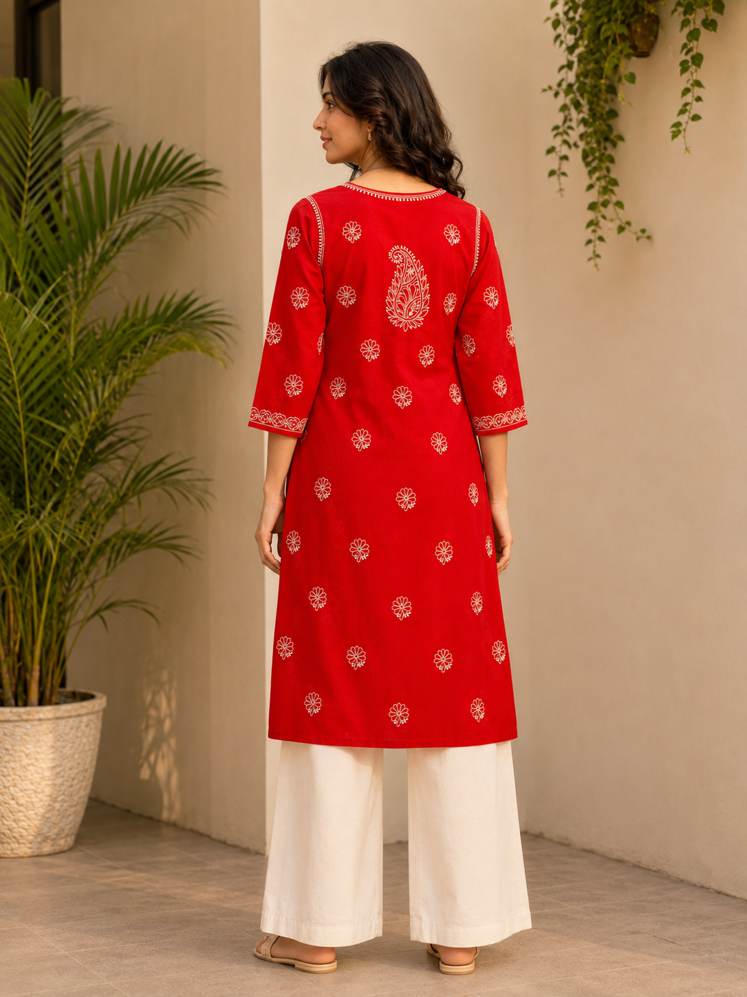 COTTON CHIKANKARI KURTA - RED Adab e Libas