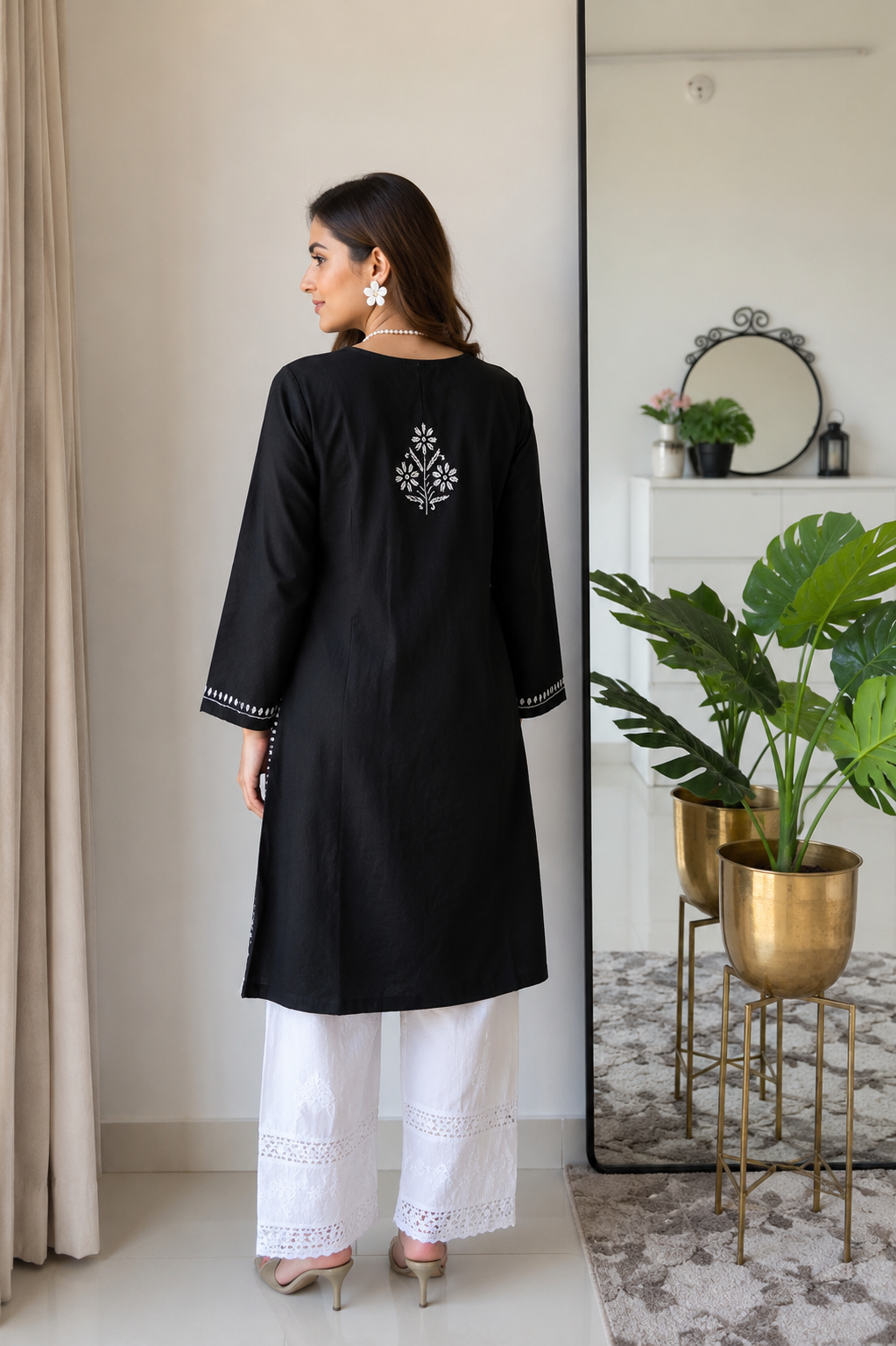 Black Chikankari Cotton Long Kurta Adab e Libas