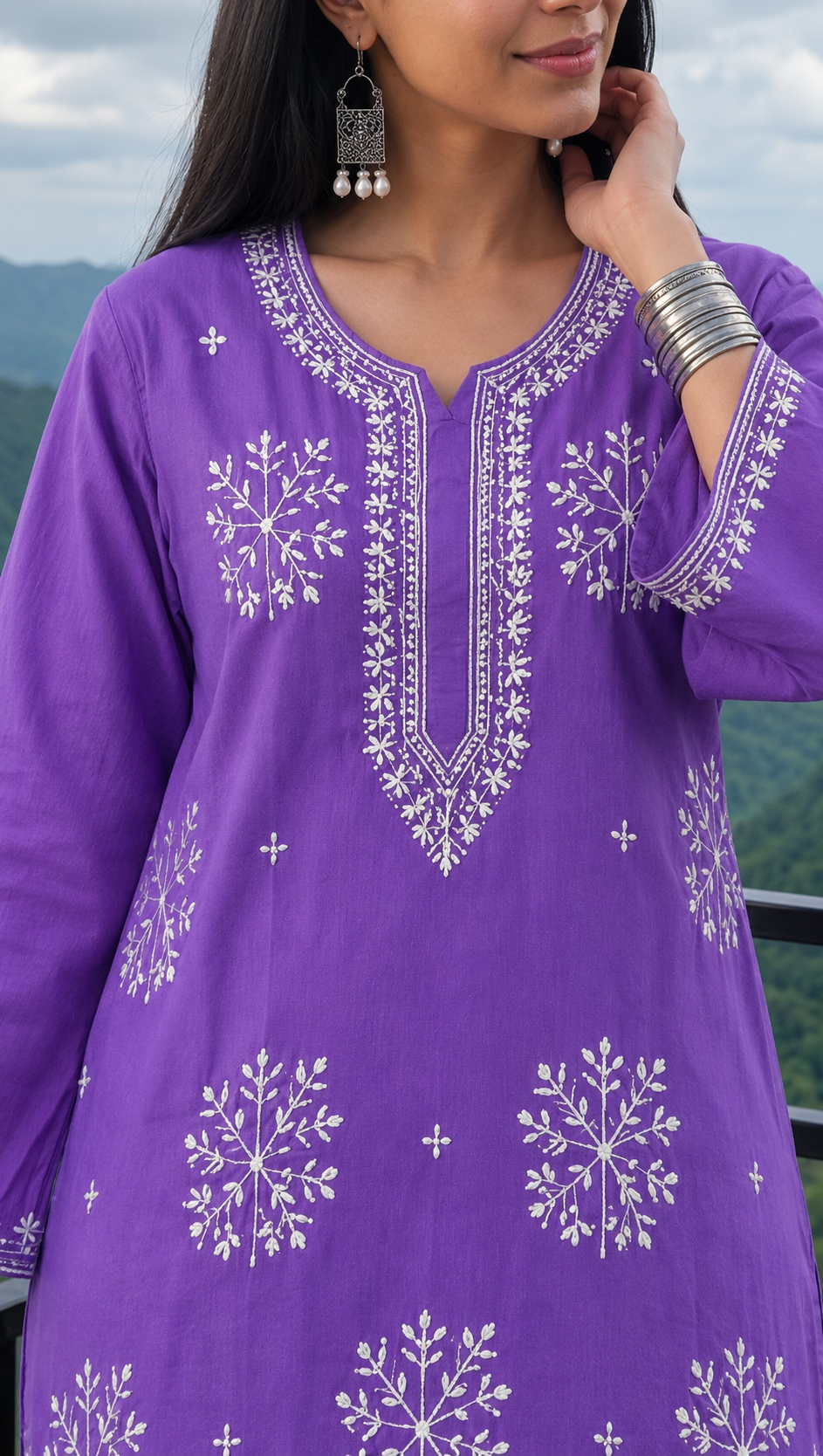 Cotton Heavy Boota Chikankari Long Kurta – Purple Adab e Libas