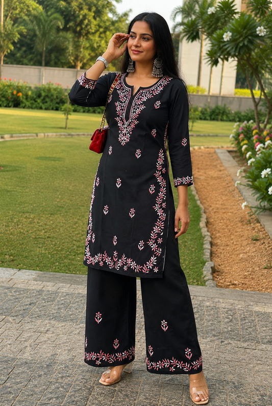 Cotton Chikankari Kurta Set – Pink Adab e Libas