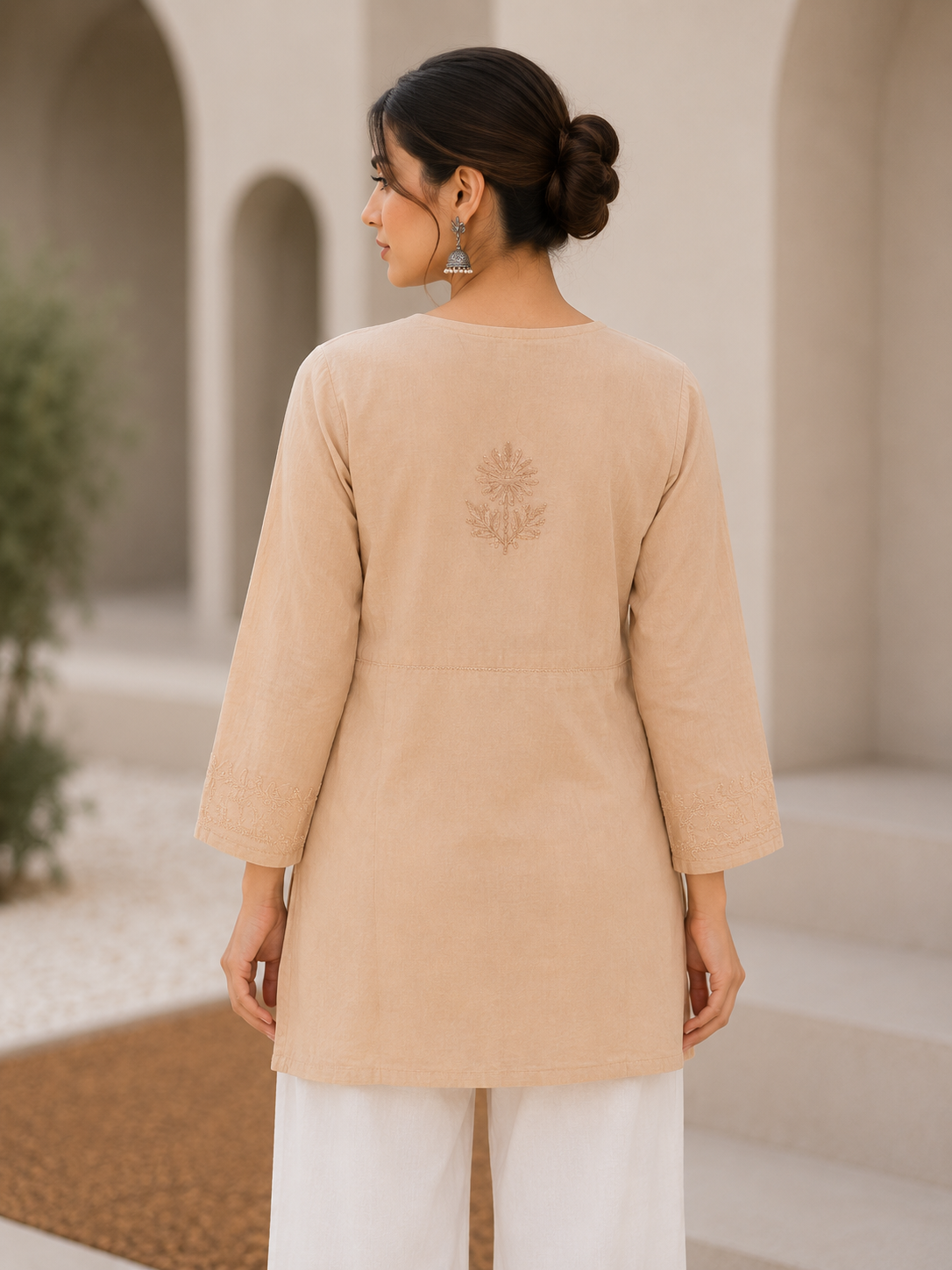 Peach Chikankari Muslin Short Kurta Adab e Libas