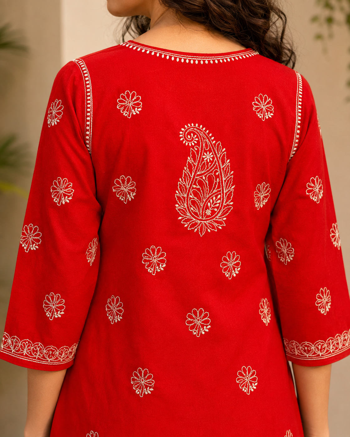 COTTON CHIKANKARI KURTA - RED Adab e Libas