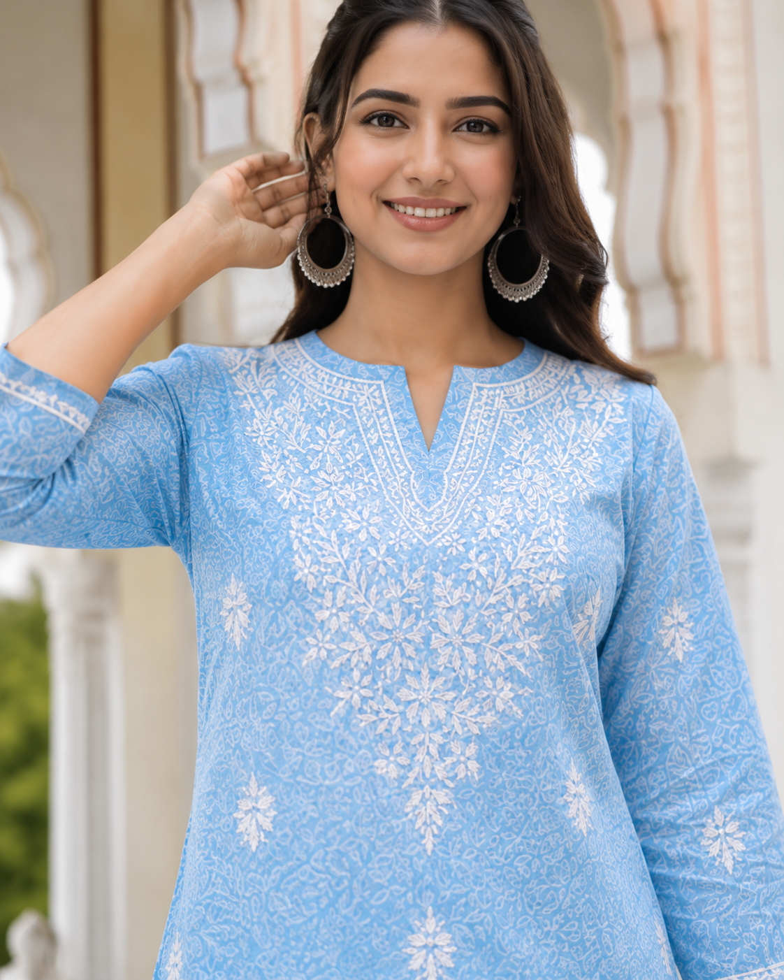 Brasso Chikankari Short Kurta - Sky Blue Adab e Libas