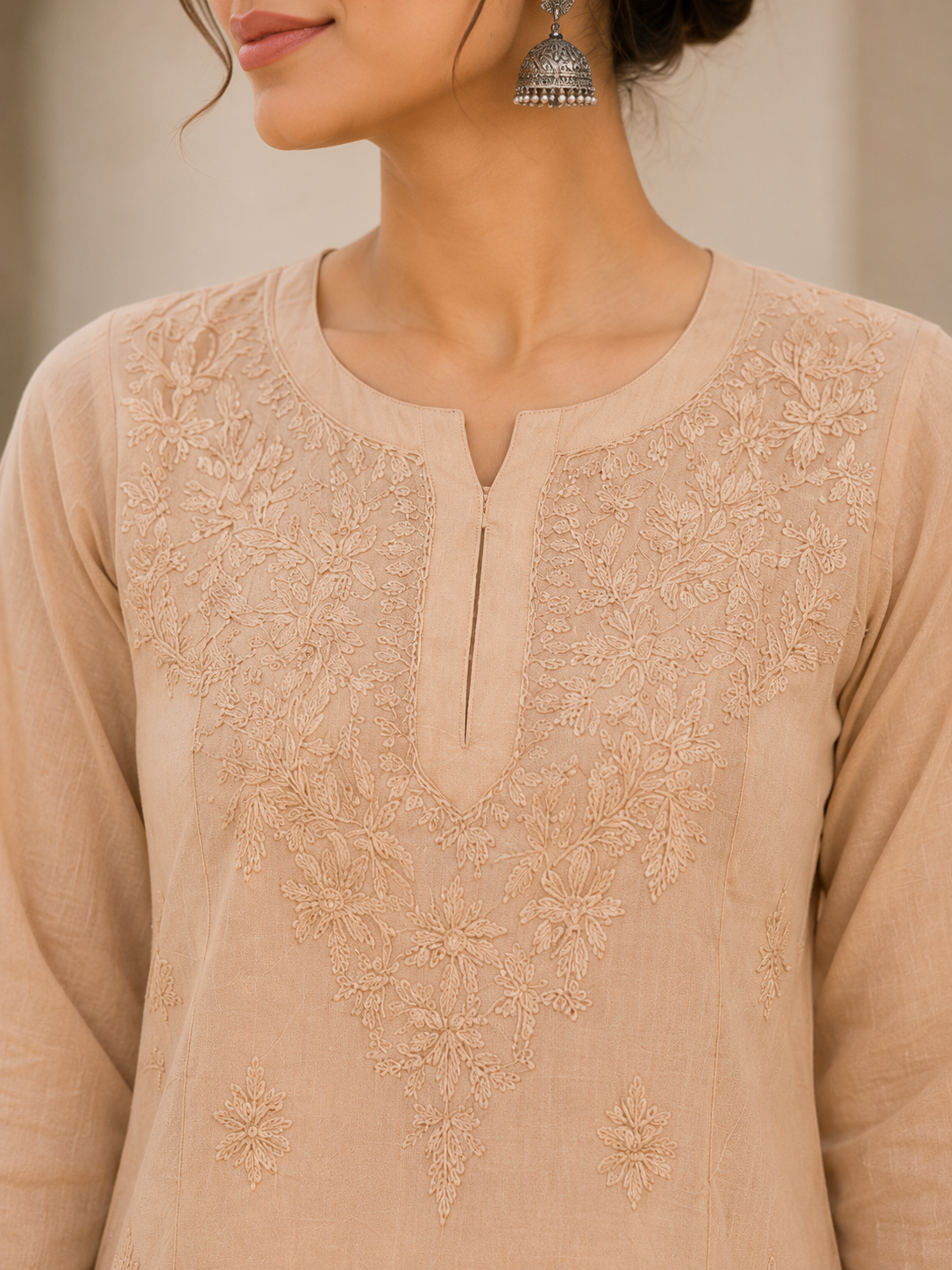 Peach Chikankari Muslin Short Kurta Adab e Libas