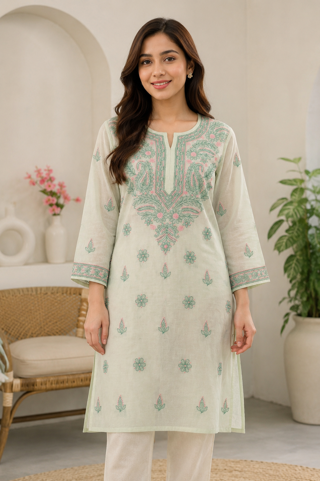 Cotton Chikankari Long Kurti – Multi Color Adab e Libas