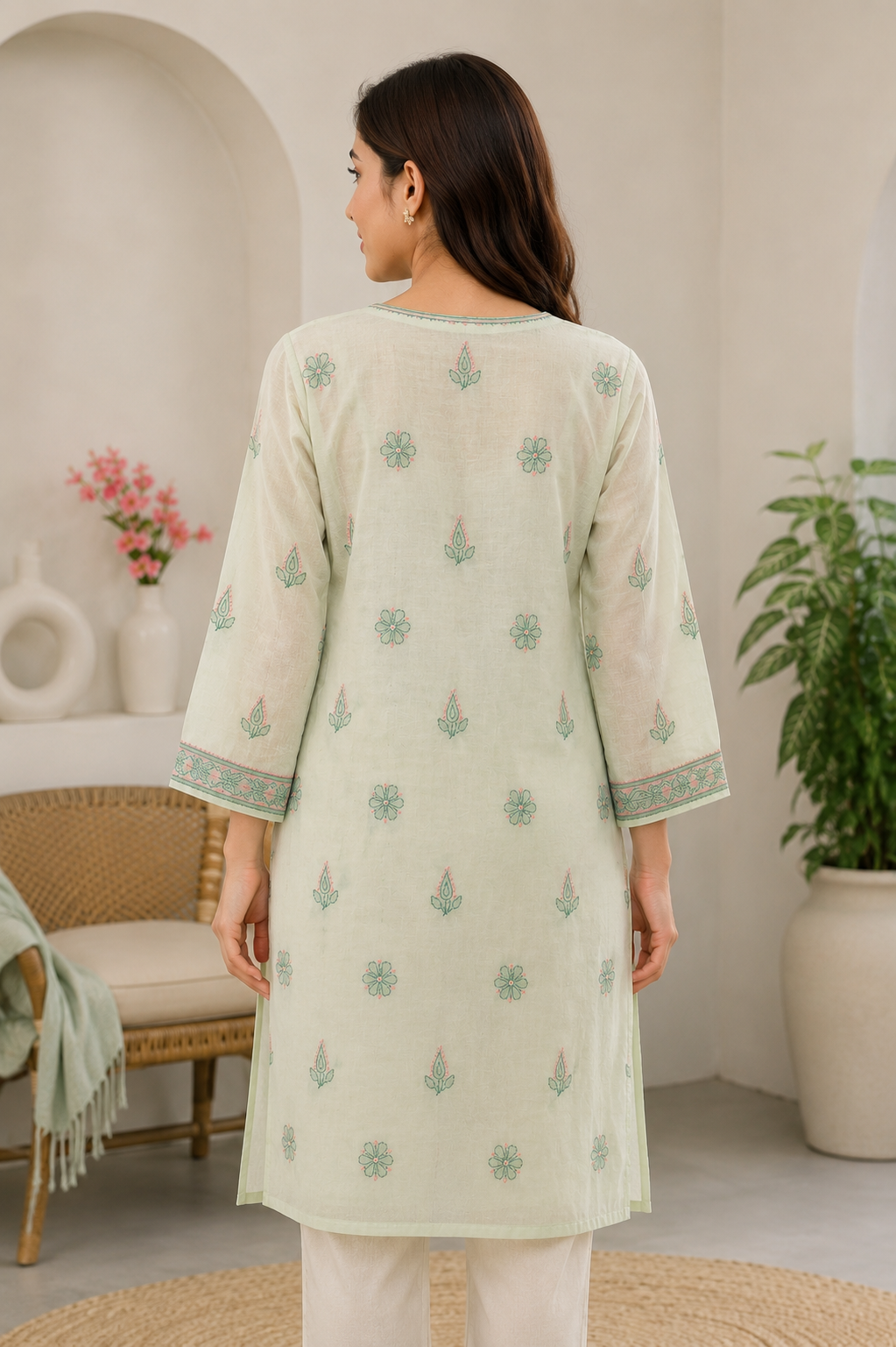 Cotton Chikankari Long Kurti – Multi Color