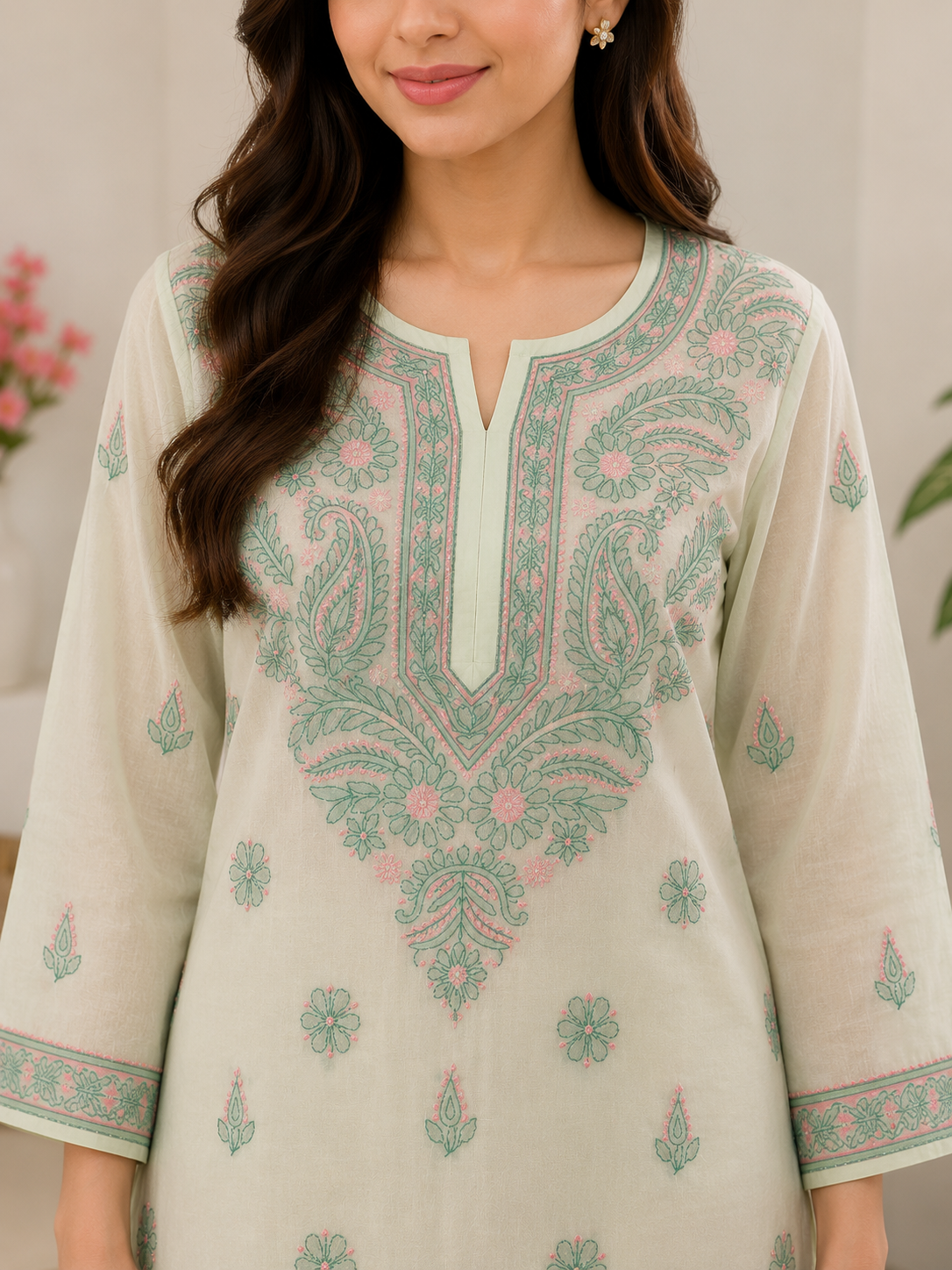 Cotton Chikankari Long Kurti – Multi Color