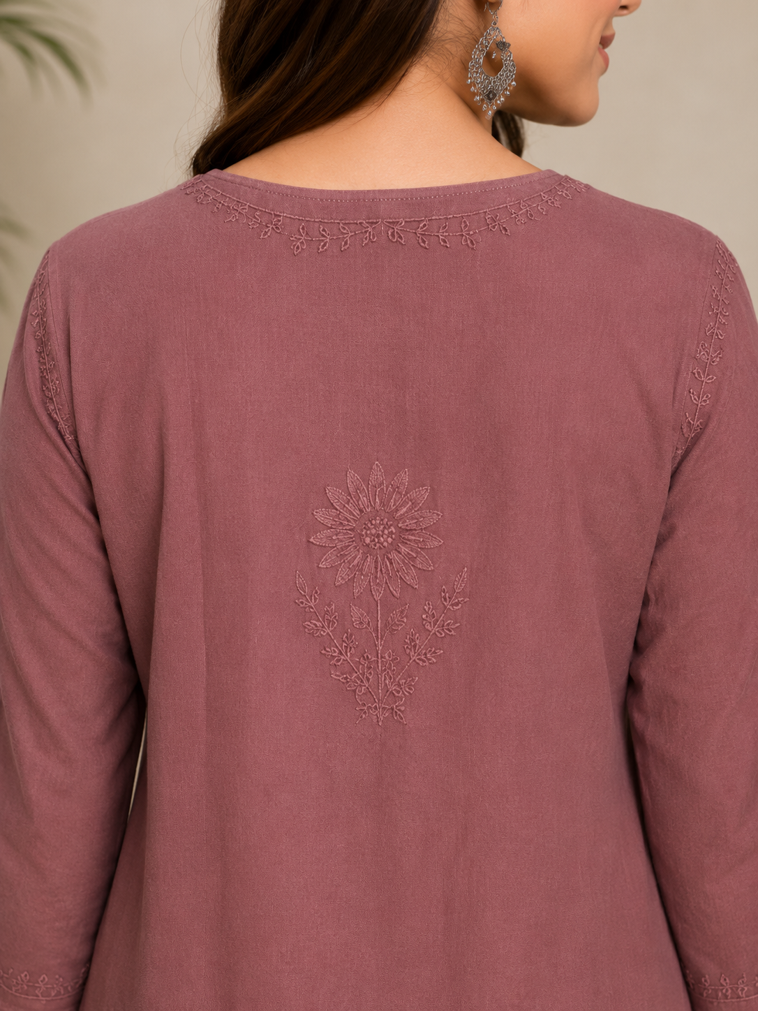 Rayon Chikankari Kurti – Beige
