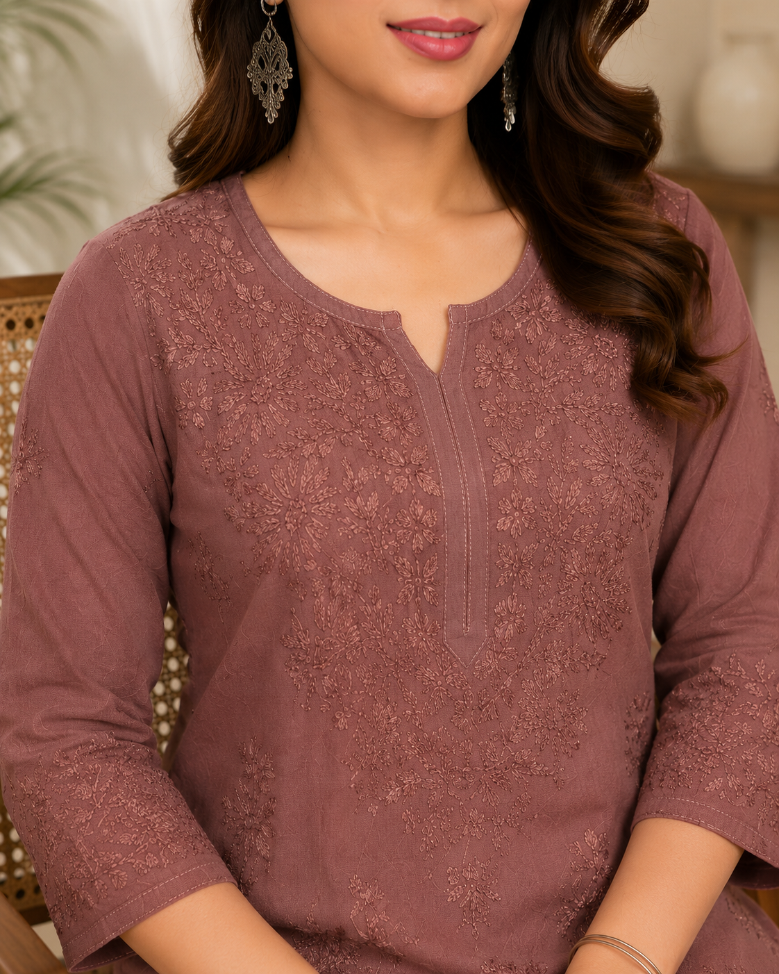 Rayon Chikankari Kurti – Beige